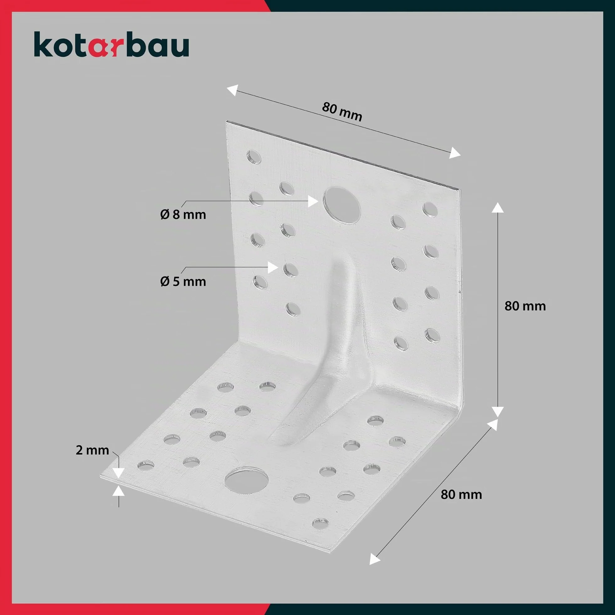 KOTARBAU® 25 Pezzi Conectores En Ángulo - Acero Galvanizado - 80 x 80 x 80 mm - Plata - Escuadras Metálicas - 90 Grados - Escuadras Para Madera - Fácil Montaje - Resistente A La Corrosión