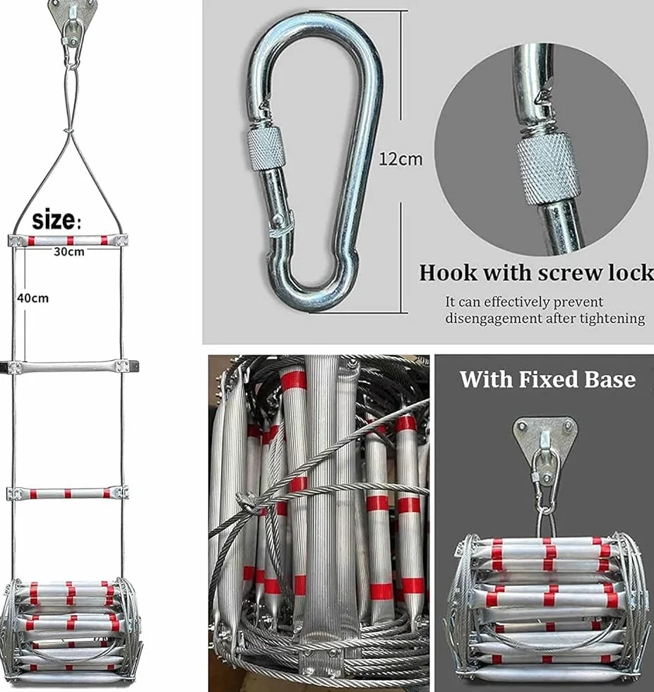 Escalera De Cuerda De Emergencia Multifuncional De Aleación De Aluminio, Escalera De Incendio Portátil Reutilizable Para Exteriores, Escalera De Cuerda De Alambre Resistente A Las Llama(Size:10m/32ft)