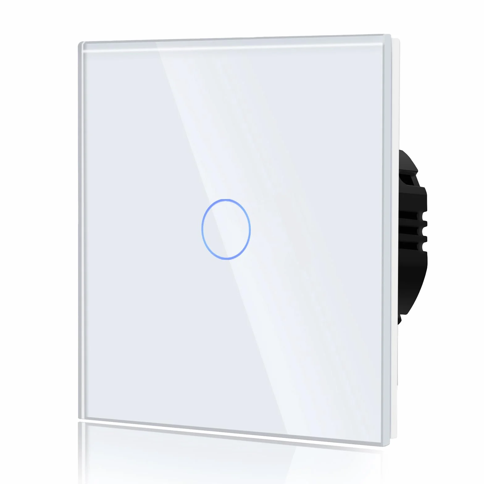 BSEED Interruptor Tactil luz pared,Vidrio Panel con luz Piloto,Sin Función Wifi,1 Gang 1 Vía,86mm Blanco