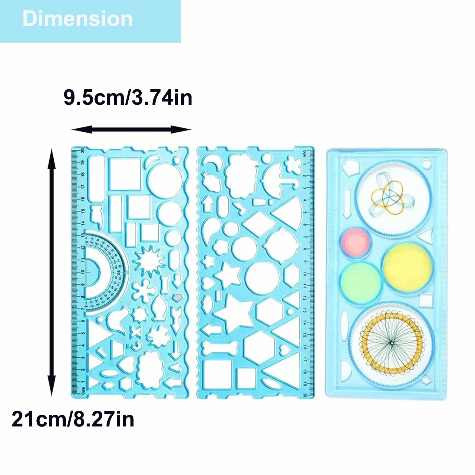 Reglas Geométricas y Plantillas de Círculo 7 Piezas para Dibujo, Regla Plástica, Herramienta de Medición Niños Azul