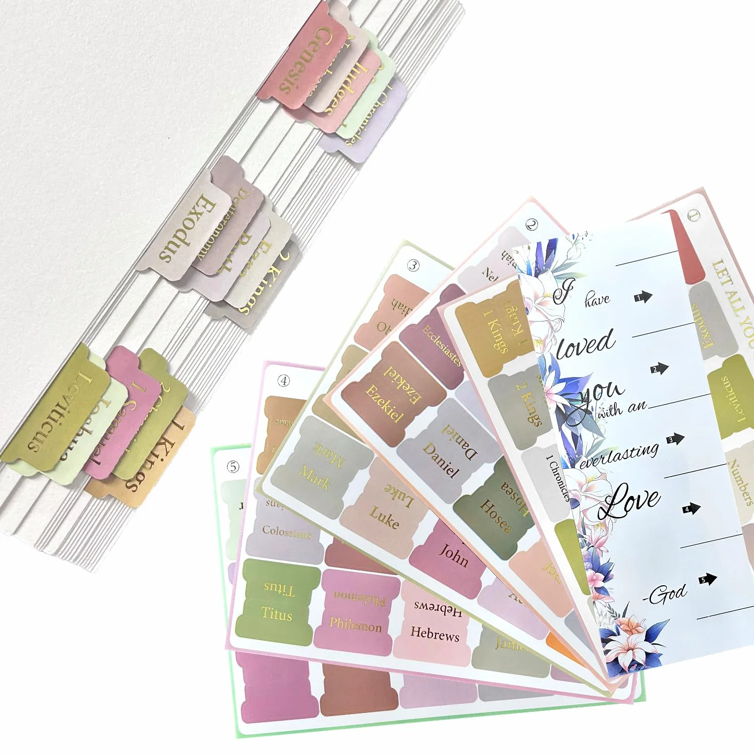 Accesorios para la Biblia, 75 piezas de pestañas para libros bíblicos con tarjeta guía (Bohemia+oro)