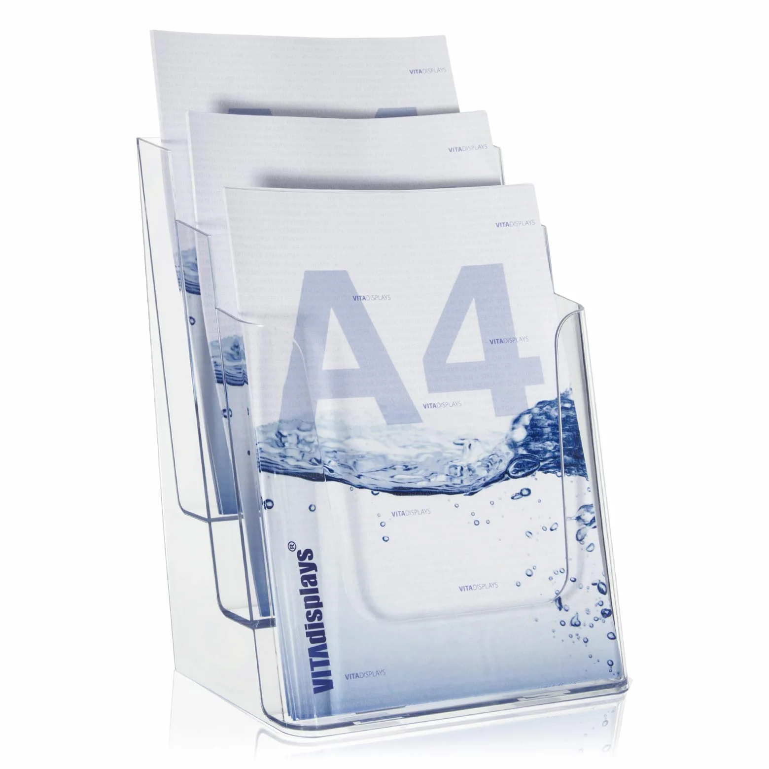 VITAdisplays® Expositor para folletos DIN A4 3 niveles transparente NE-240