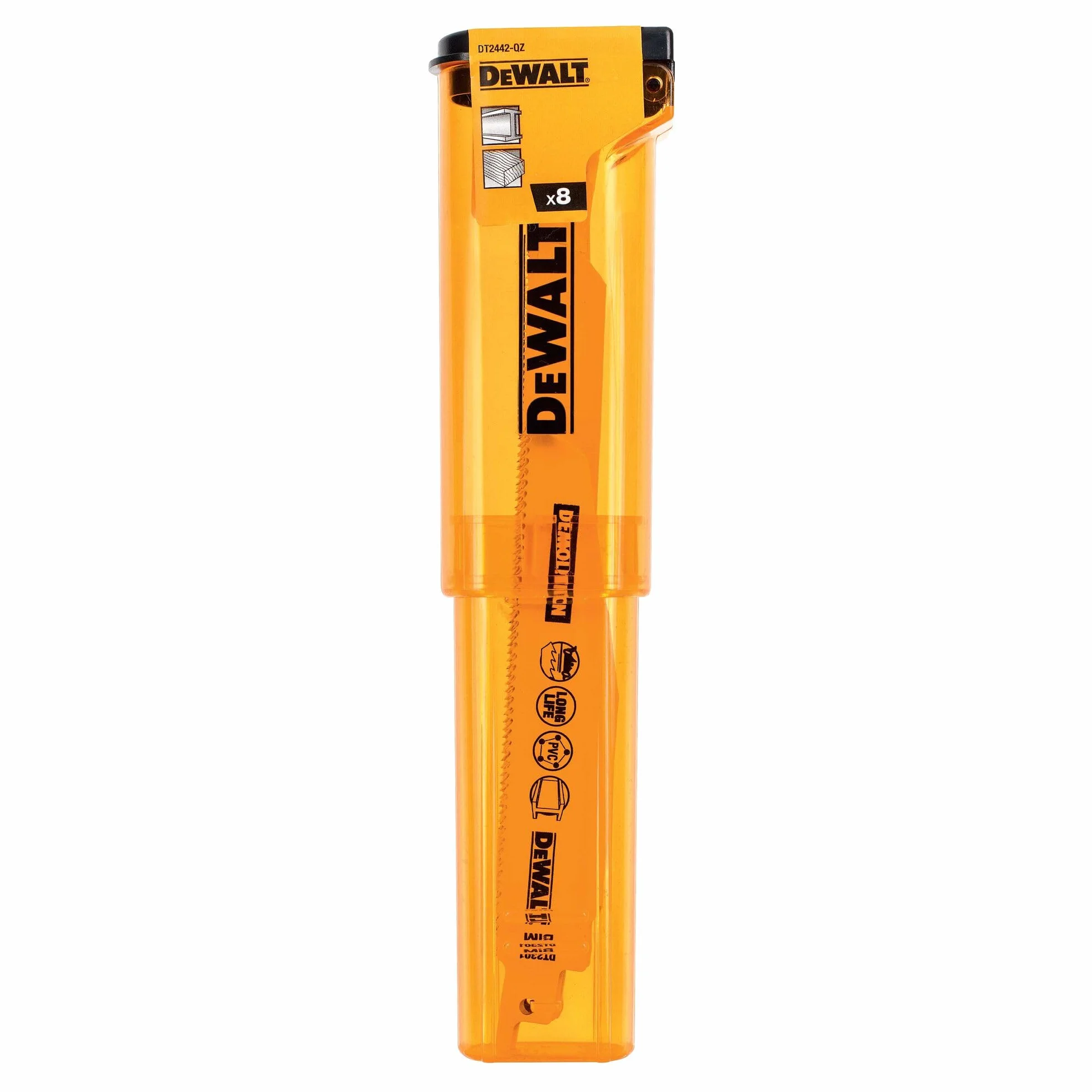 DEWALT DT2442-QZ - Kit 8 hojas de sierra de sable, Bi-metal, Dentado patentado para aplicaciones exigentes, para madera, madera con clavos y metal