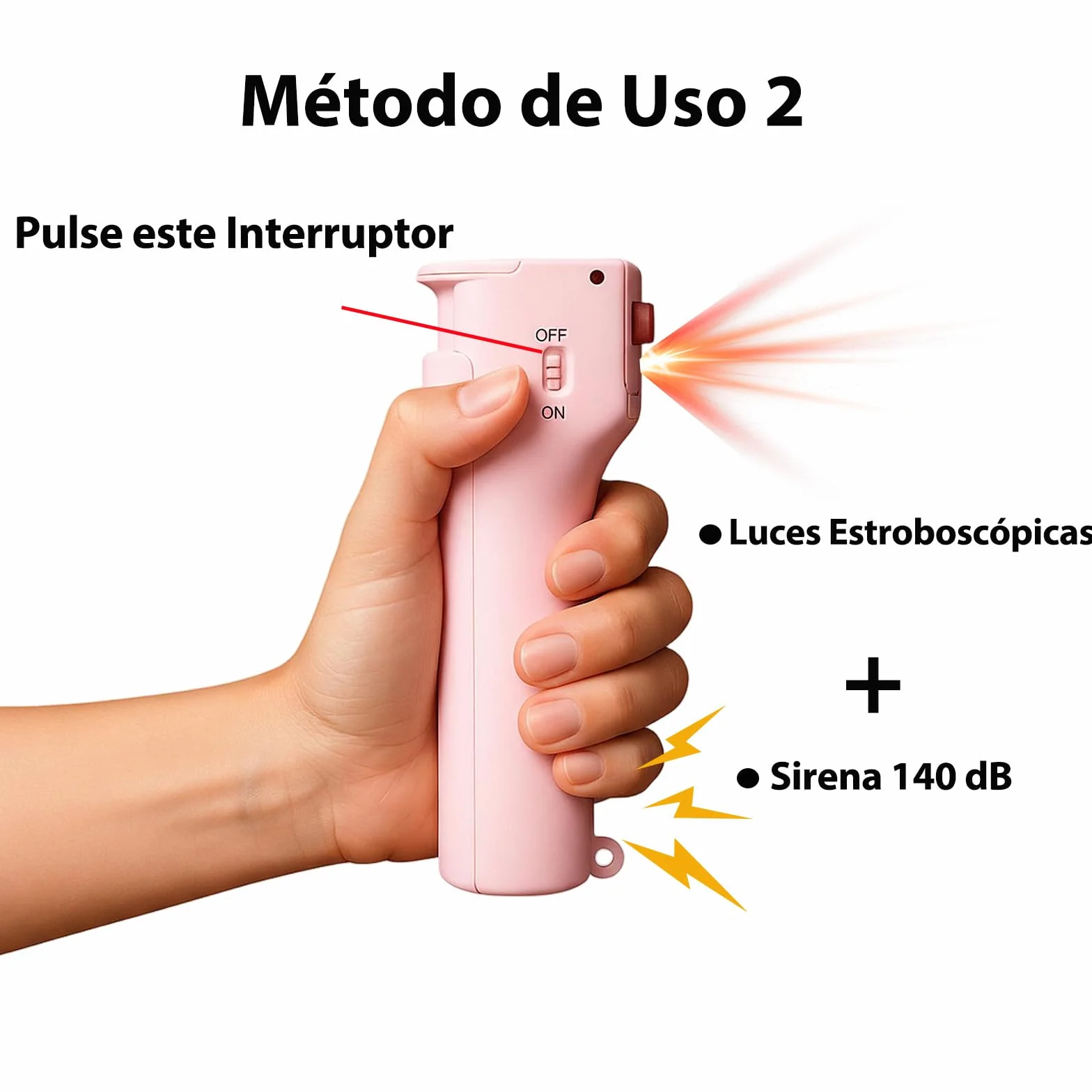 Alarma y Spray Gel 3-In-1 para Mujeres, Marcado Fluorescente UV Invisible y Manchas Rojas, Sirena Extra Fuerte de 140 dB, Luces Estroboscópicas LED Rojas, Botella de Spray Reemplazable