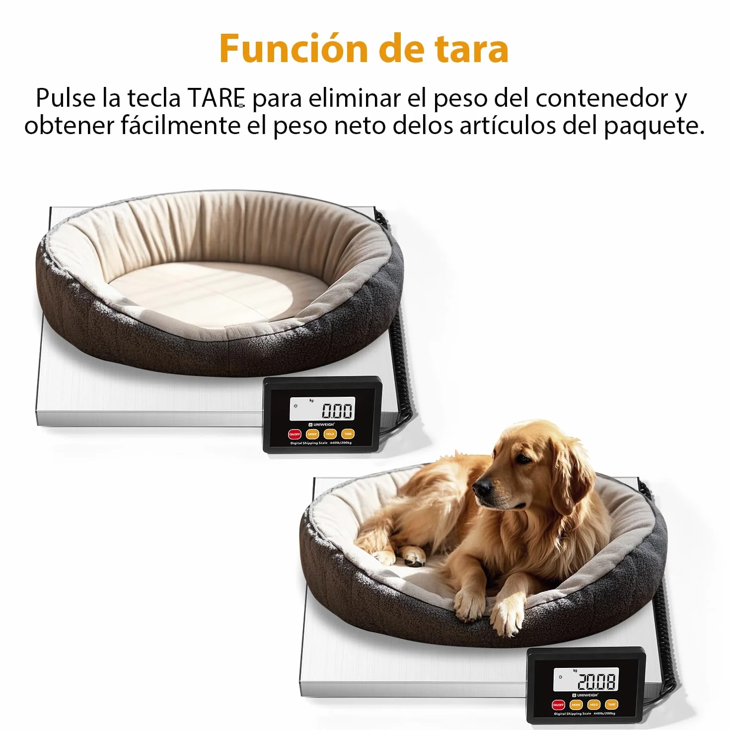 UNIWEIGH Bascula Postal Digital 440lb x 10g Plataformas de Acero Inoxidable Balanza Pesada con Retención Tara Pantalla LCD