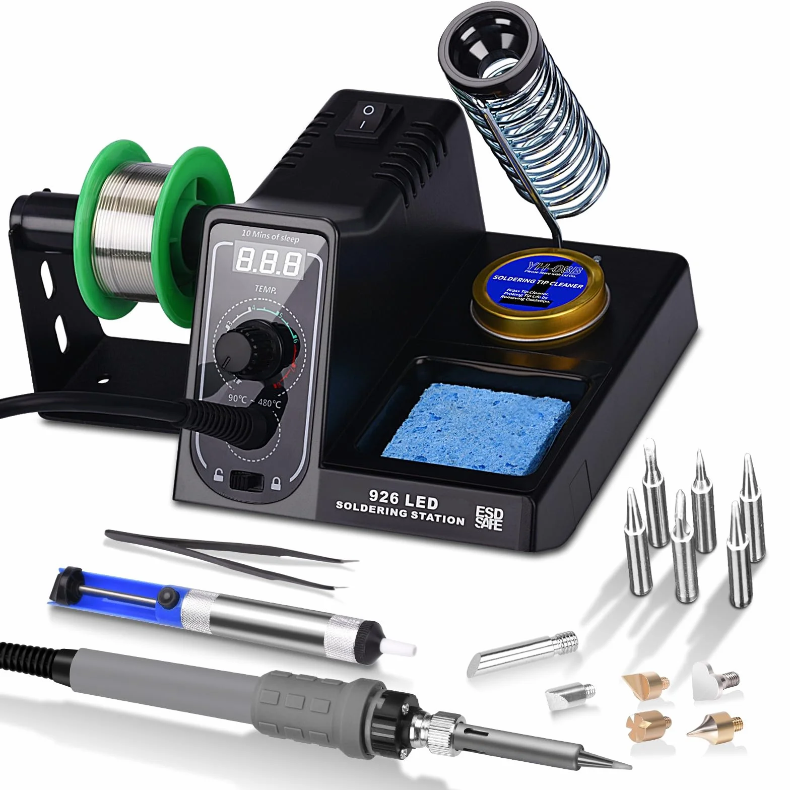 60W Estacion de Soldadura,Kit de Soldador,Estacion de Soldadura Estaño 90-480℃ Temperatura Ajustable con 6 PCS Punta Soldador,Soporte de Rodillo Extraíble
