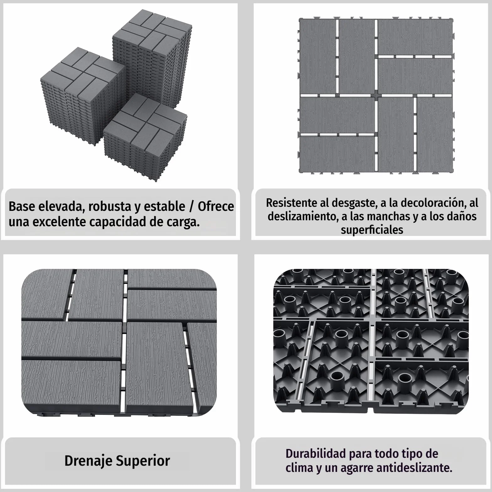 Baldosas WPC Exterior Antideslizantes Impermeables Click Suelo Composite Gris 30x30 cm 4 m²