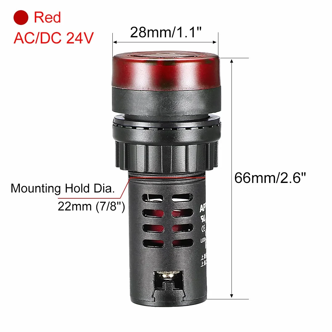 sourcing map Pilot Light AC/DC 24V Indicador de alarma intermitente LED rojo con zumbador