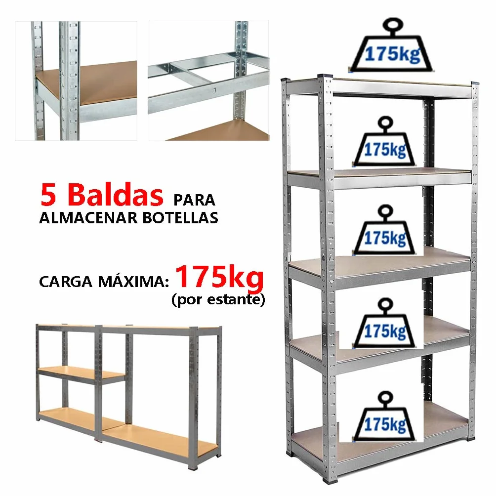Estanteria Metalica, 5 Baldas Estanterias Almacenaje Estanterías para Garaje, Estanterías de Alta Resistencia para Almacenamiento, 200x100x50cm Estanterías Multiusos, Capacidad 875 kg,Altura ajustable