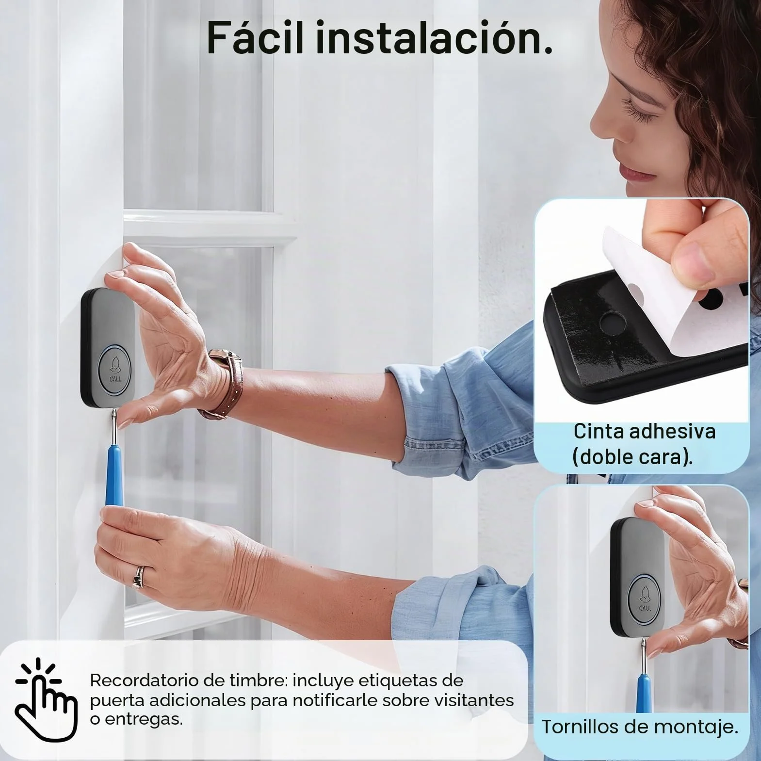 Timbre Inalámbrico Exterior Impermeable 60 Melodías 5 Niveles Volumen Kit Doorbell 1 Receptor 1 Botón LED 300m Alcance Negro