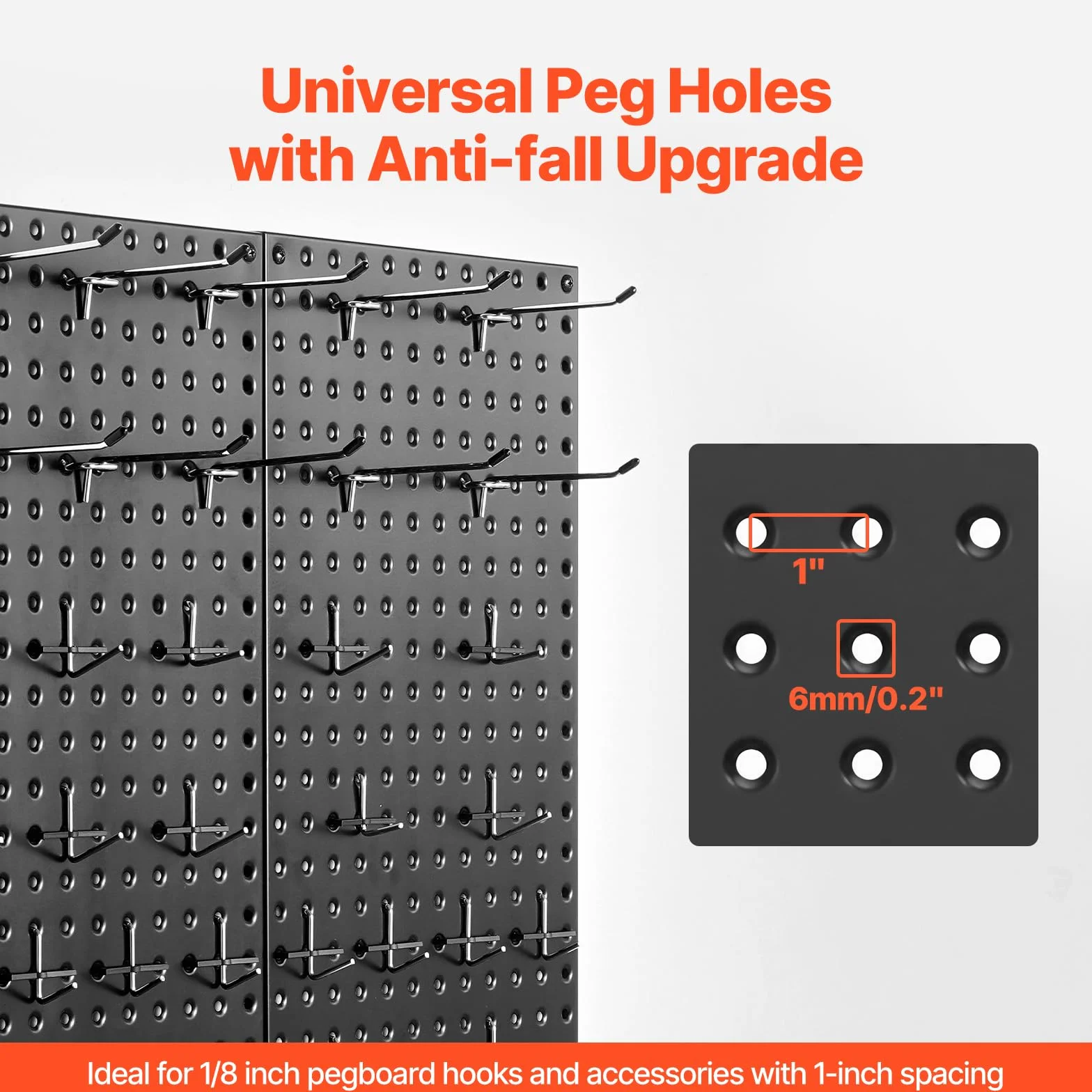 VEVOR Paneles Perforados de Metal de 609,6 x 304,8 x 19 mm 2 Paneles, Organizador de Pared Resistente con Accesorios, para Sala de Estar, Almacenamiento de Herramientas, Sala de Manualidades, Negro