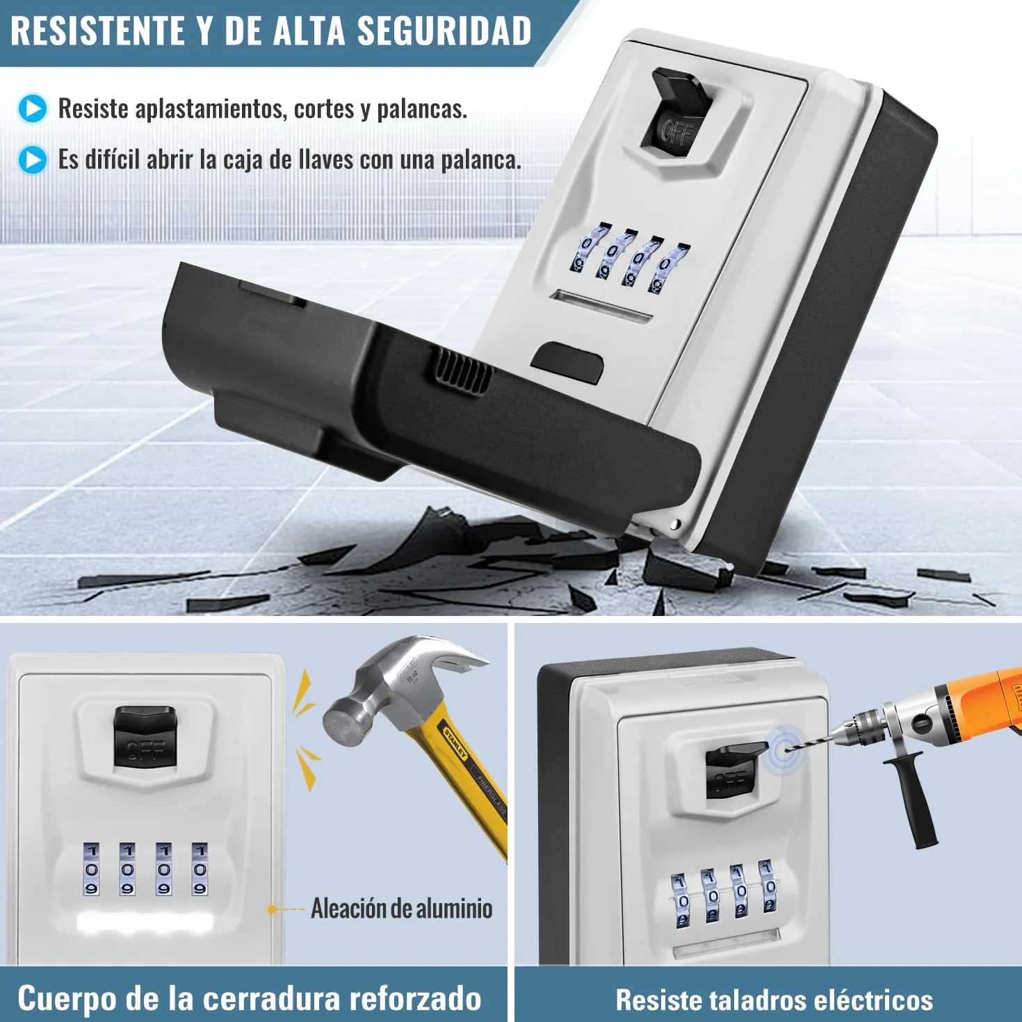 Caja de Seguridad para Llaves Exterior Caja Fuerte para Llaves Impermeable Lluminada Caja de Llave con Codigo 4 Dígitos Caja de Bloqueo para Llave para Hogar Garaje Escuela
