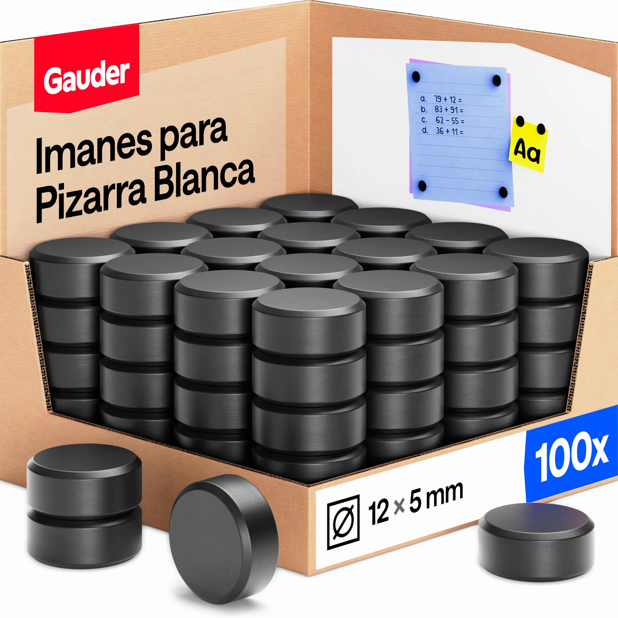 GAUDER Imanes para Pizarra Blanca 100 piezas 12 x 5 mm Discos Magnéticos Redondos Fuertes