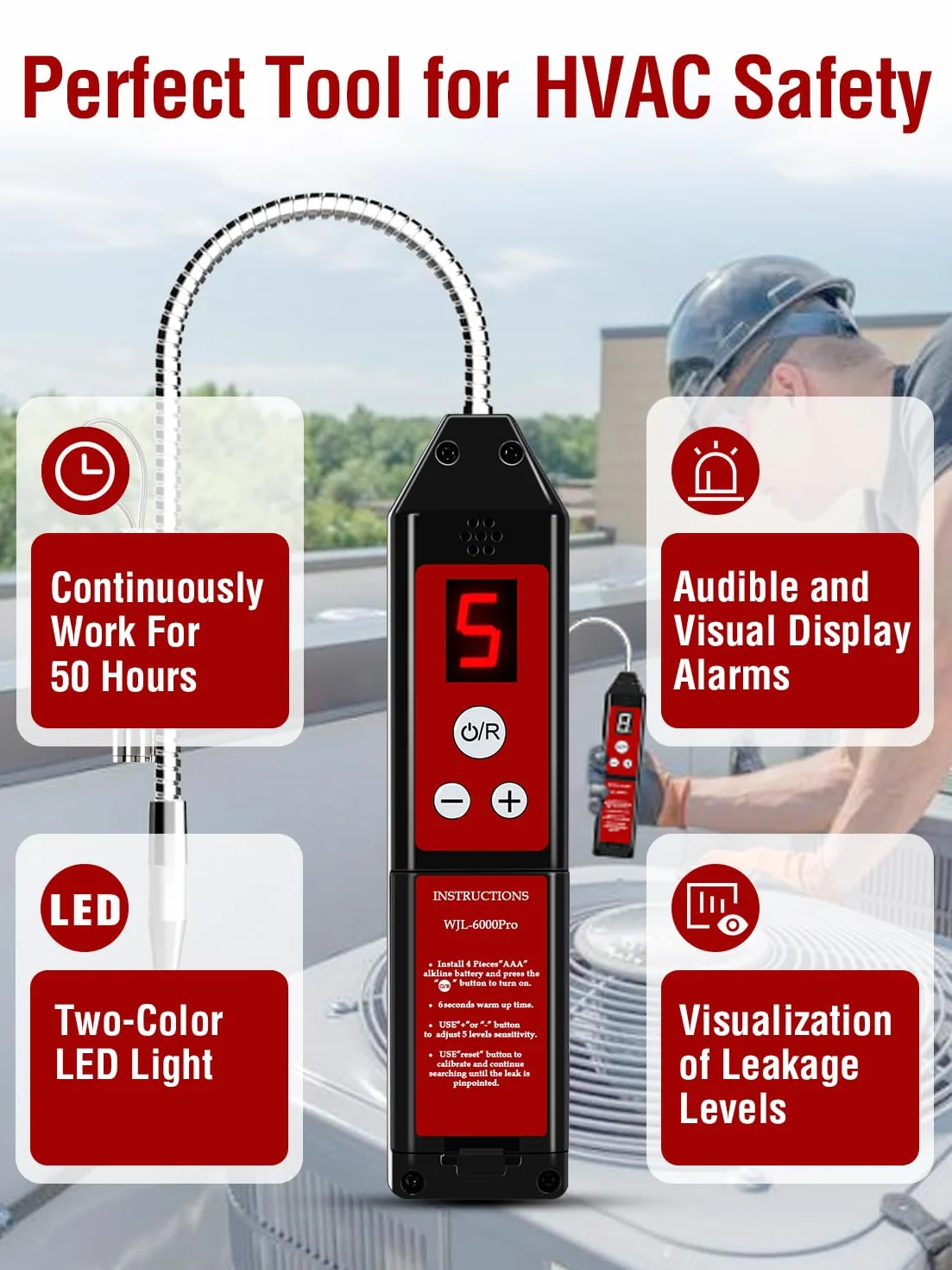 Detector de Fugas de Refrigerante con UV Luz WJL-6000Pro Freón HVAC Aire Acondicionado