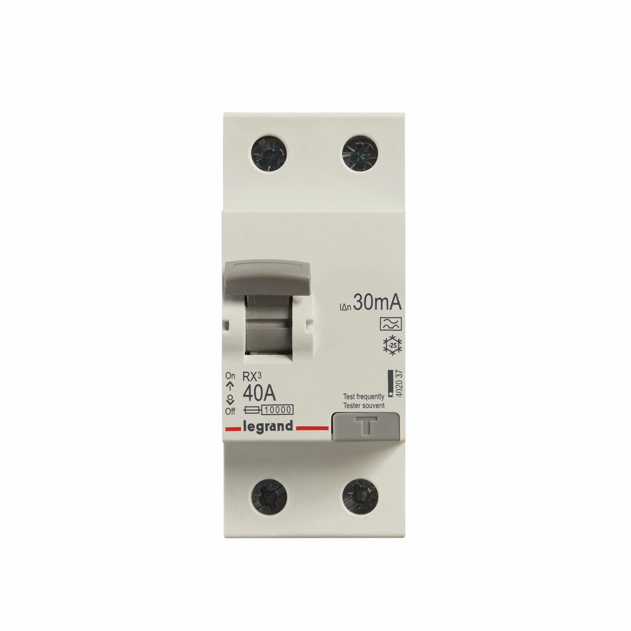 LEGRAND, RX3 402037 - Disyuntor de corriente residual (40 A, 2 pines, 30 mA, 230 VAC, 2 TE, RCCB, para corriente alterna y corriente continua pulsante, fijación en riel de perfil de sombrero)