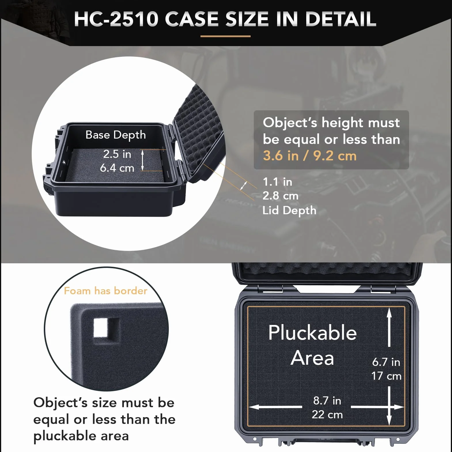Lykus HC-2510 Maletín Estuche Case Impermeable con Espuma, Tamaño Interior 25x19x9,5cm, Adecuado para micrófono, Productos electrónicos y más