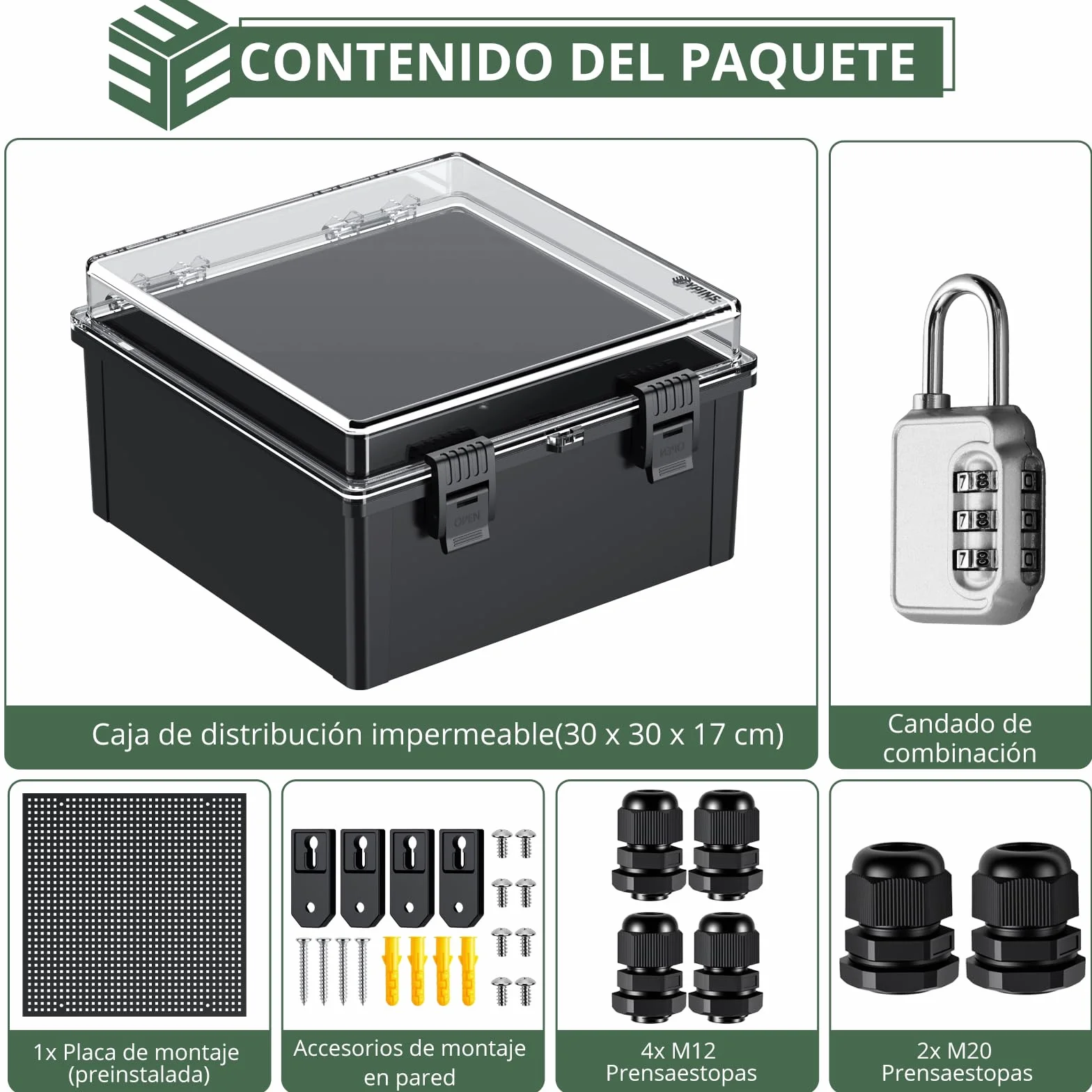 EYPINS Caja Estanca Exterior Electrica Impermeable IP67, Cuadro Eléctrico Superficie con Carcasa ABS, Cajas de Empalmes 30 * 30 * 17cm, Transparente