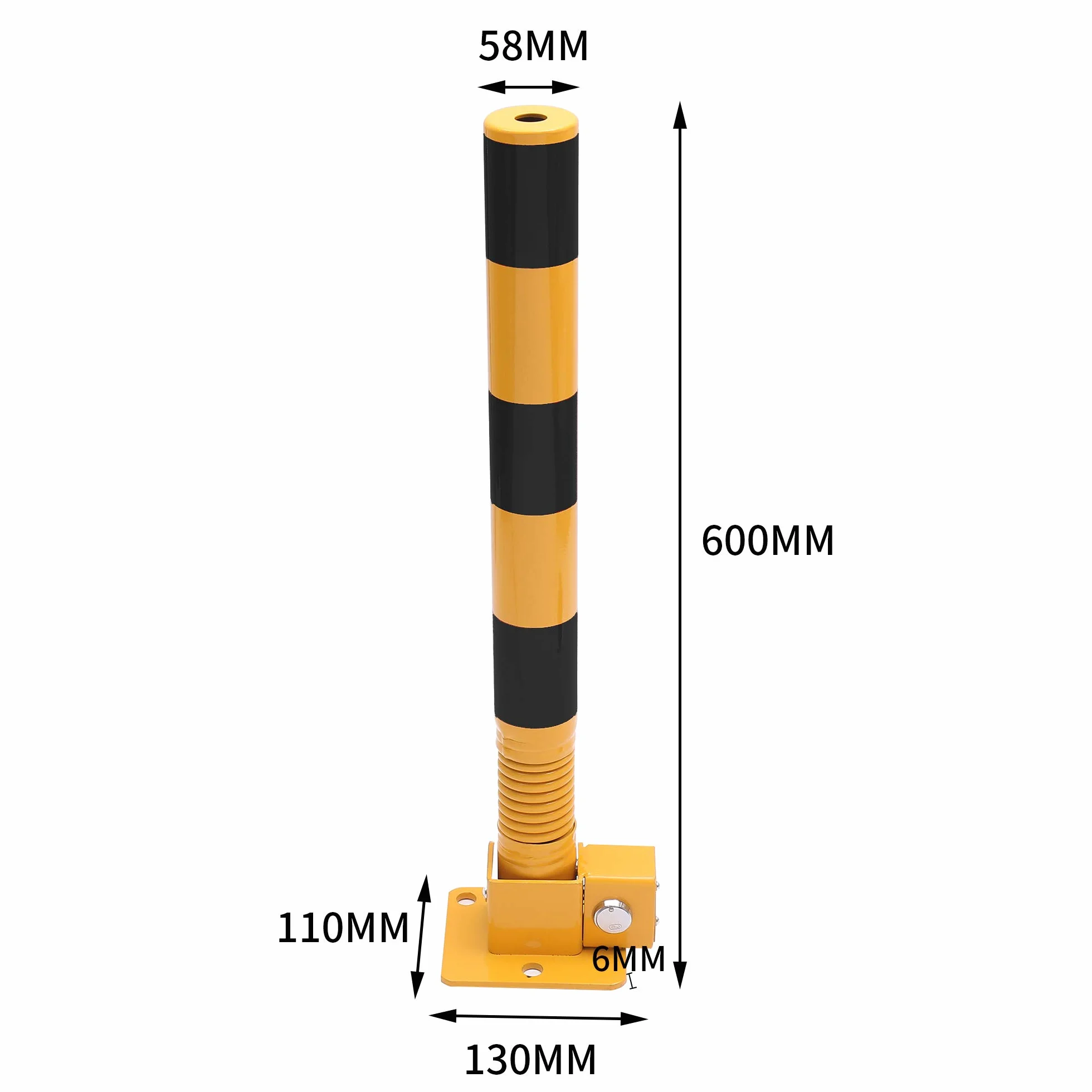 TOPWAY Bolardo de Bloqueo de Espacio para Estacionamiento de Automóviles con Resorte, Bloqueable Plegable Poste de Barrera de Parking de Coche, Amarilla y Negro, 60cm de Altura