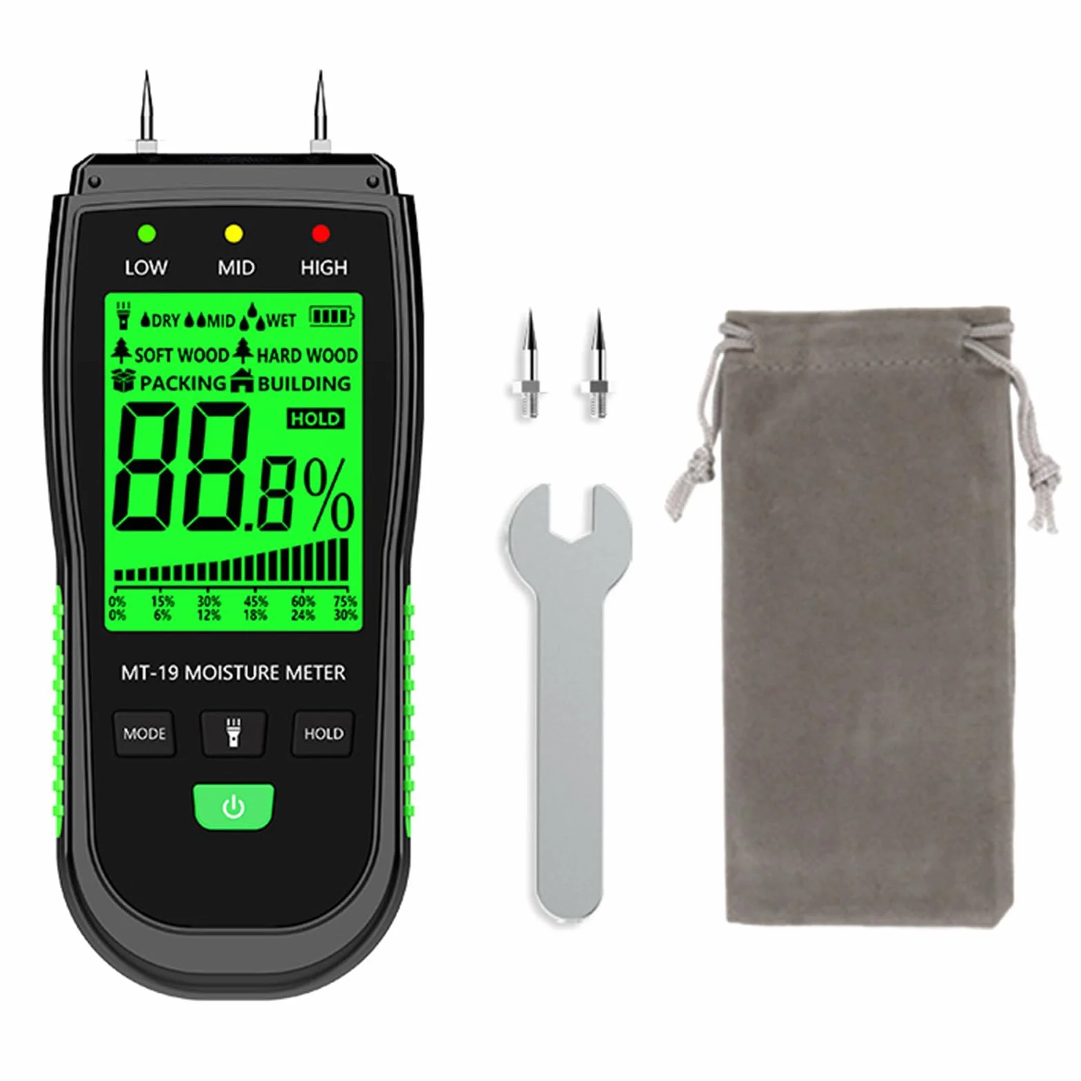Medidor de lectura de madera de pantalla grande de mano de alta precisión, adecuado para uso en interiores y exteriores, trabajadores de la construcción, detector digital