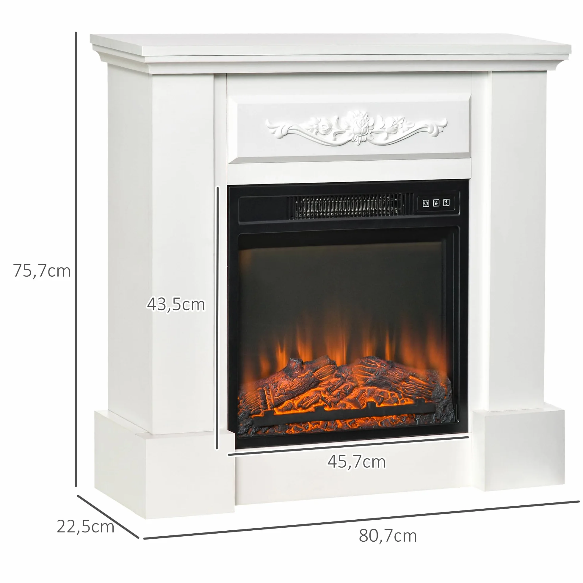 HOMCOM Chimenea Eléctrica 1800W Chimenea Decorativa con Marco Efecto de Llama Mando a Distancia Temporizador Protección contra Sobrecalentamiento para Sala 30 m² Blanco