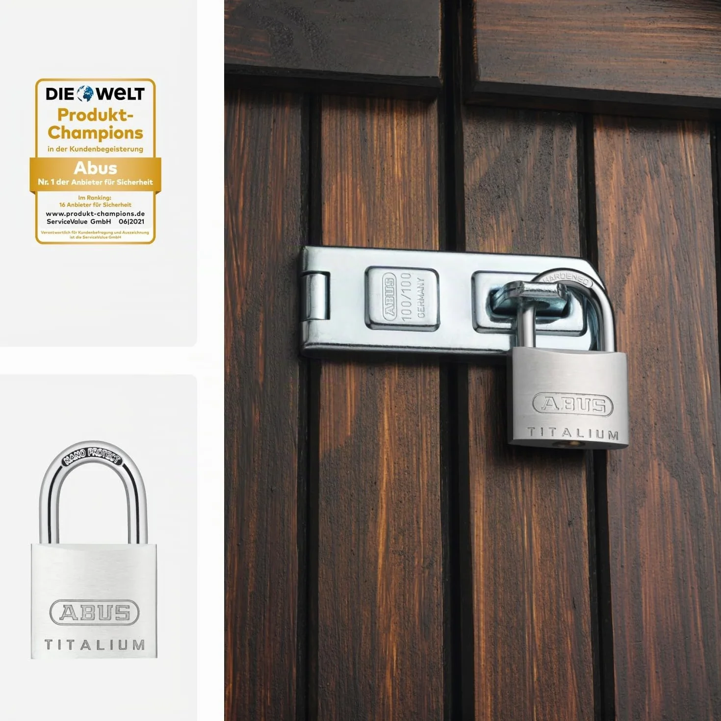ABUS Candado de Titalium 64TI/40 - juego de 2 - cierre igualado - candado para sótanos con cuerpo de aluminio especial - arco de acero endurecido - nivel de seguridad ABUS 5