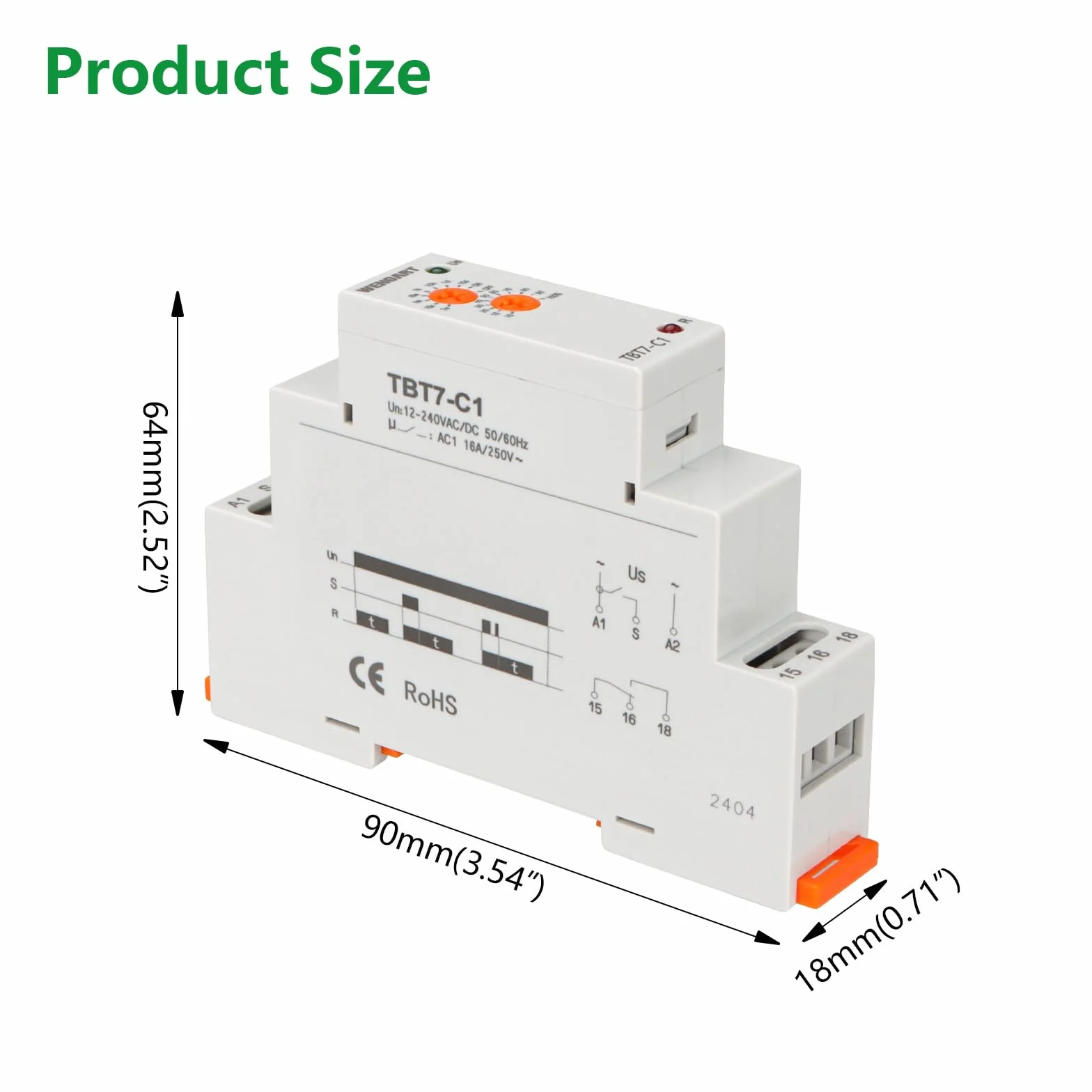 Wengart Relé de tiempo de retardo TBT7-C1, Delay Off_1SPDT Apagado retrasado relé de retardo de tiempo con función única, ACDC12-240V 16A, adecuado para el control de retardo de la carga