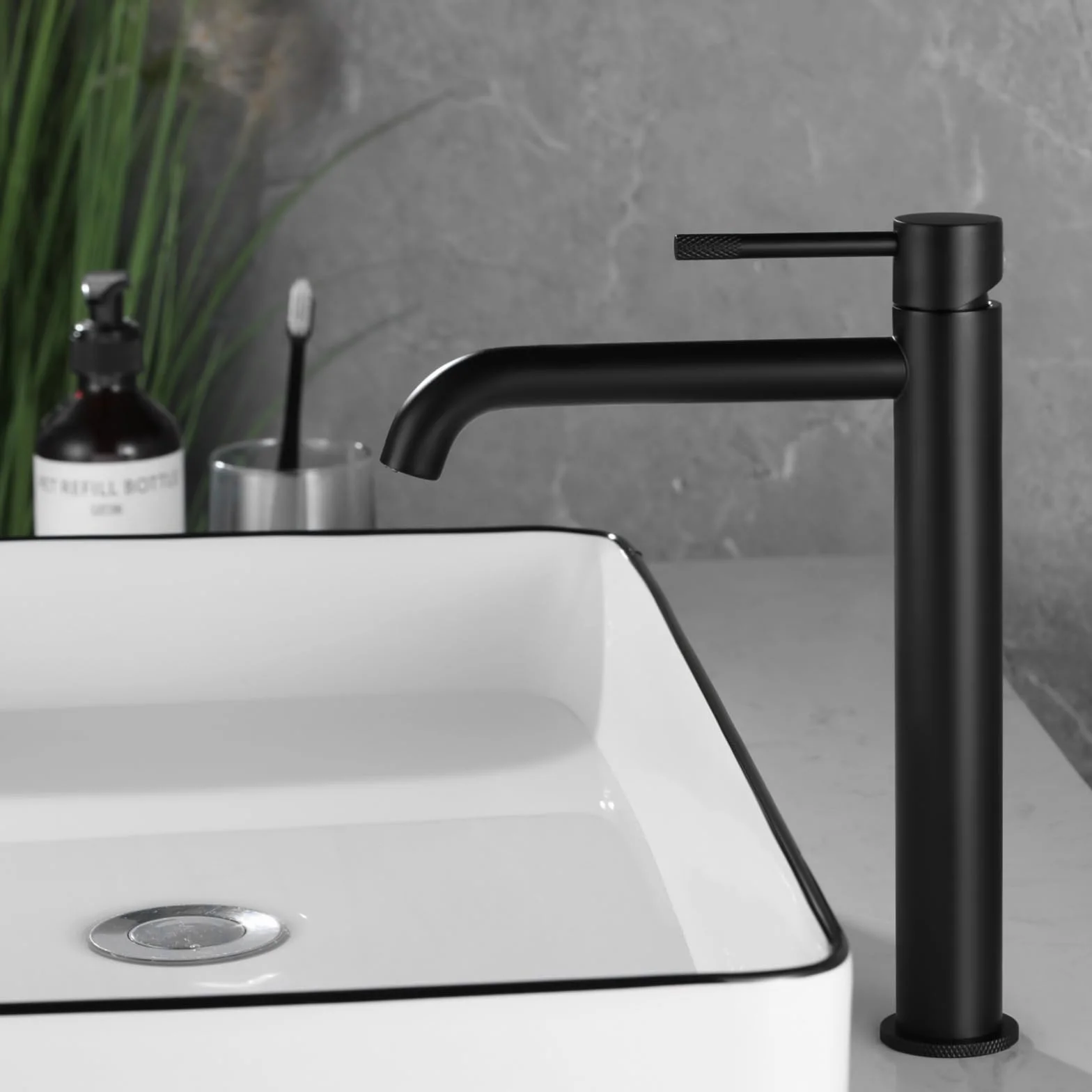 PHASAT Grifo para Lavabo de Baño Negro Alto, Grifo Monomando Lavabo de 304 Acero Inoxidable, Grifo Mezclador de Lavabo PTMP22B