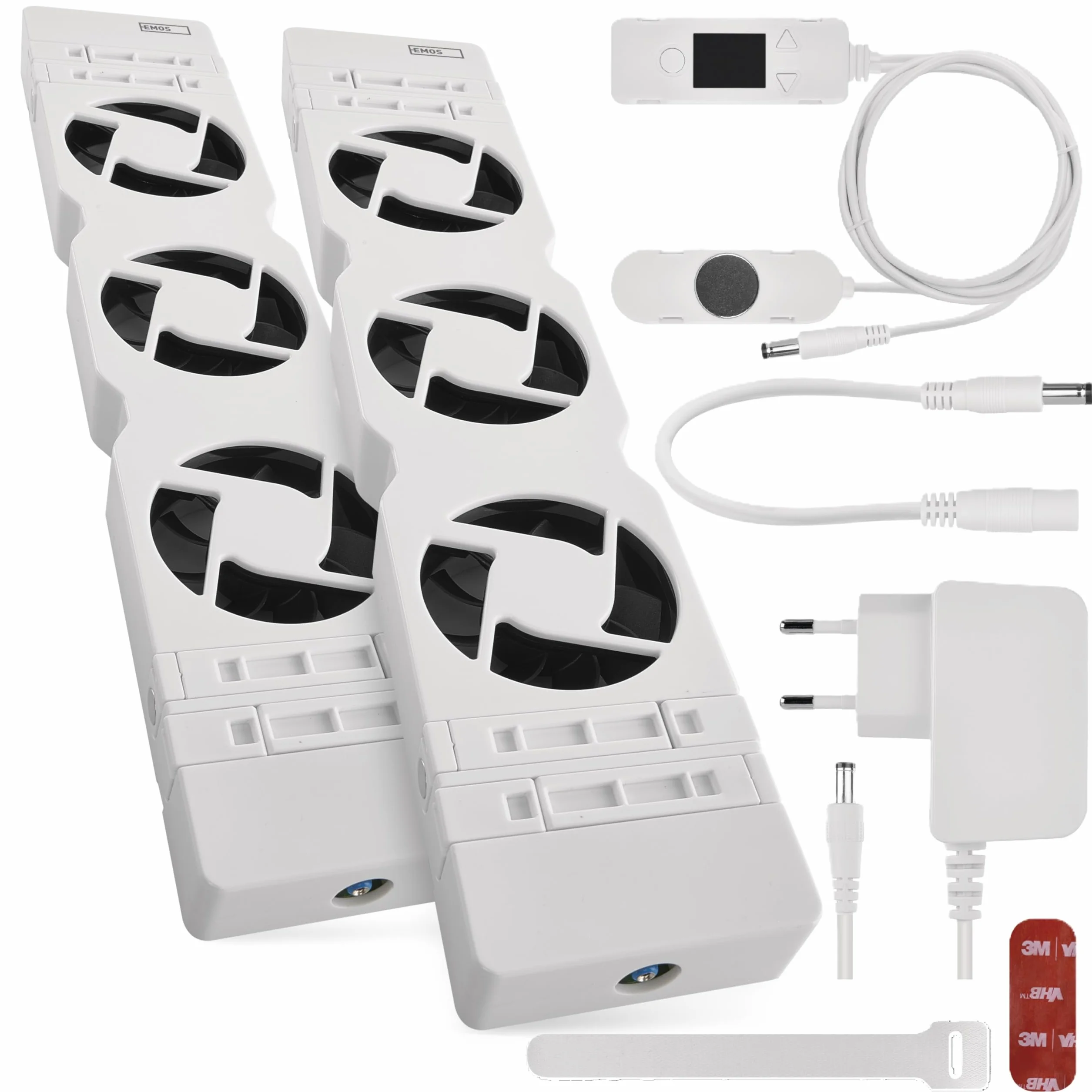 EMOS ventilador calefactor DUO, 2 unidades, sensor temperatura y regulador, cargador, accesorios, flujo aire 36 m³/h, ahorro energía