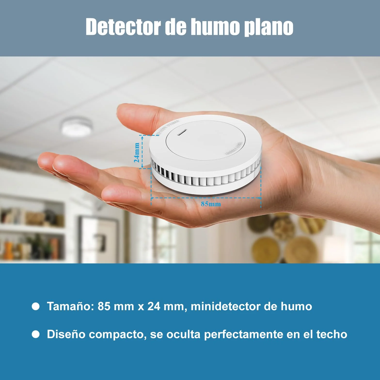 Detector de Humo de 10 años con Soporte magnético, Detector de Incendios sin LED Parpadeante, Alarma Audible de 85 dB, función de Silencio, pequeña Alarma de Incendio Blanco, EN14604