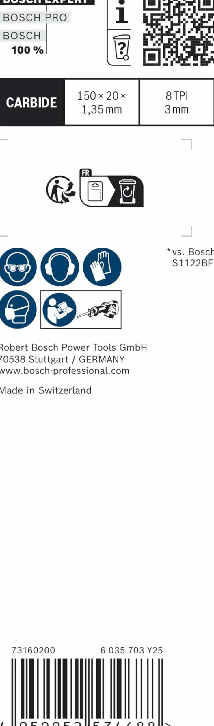 Bosch Professional 1x Hoja de sierra sable Expert `Vehicle Rescue` S 957 CHM (para Vidrio, Acero resistente, Longitud 150 mm, accesorios Sierra sable)