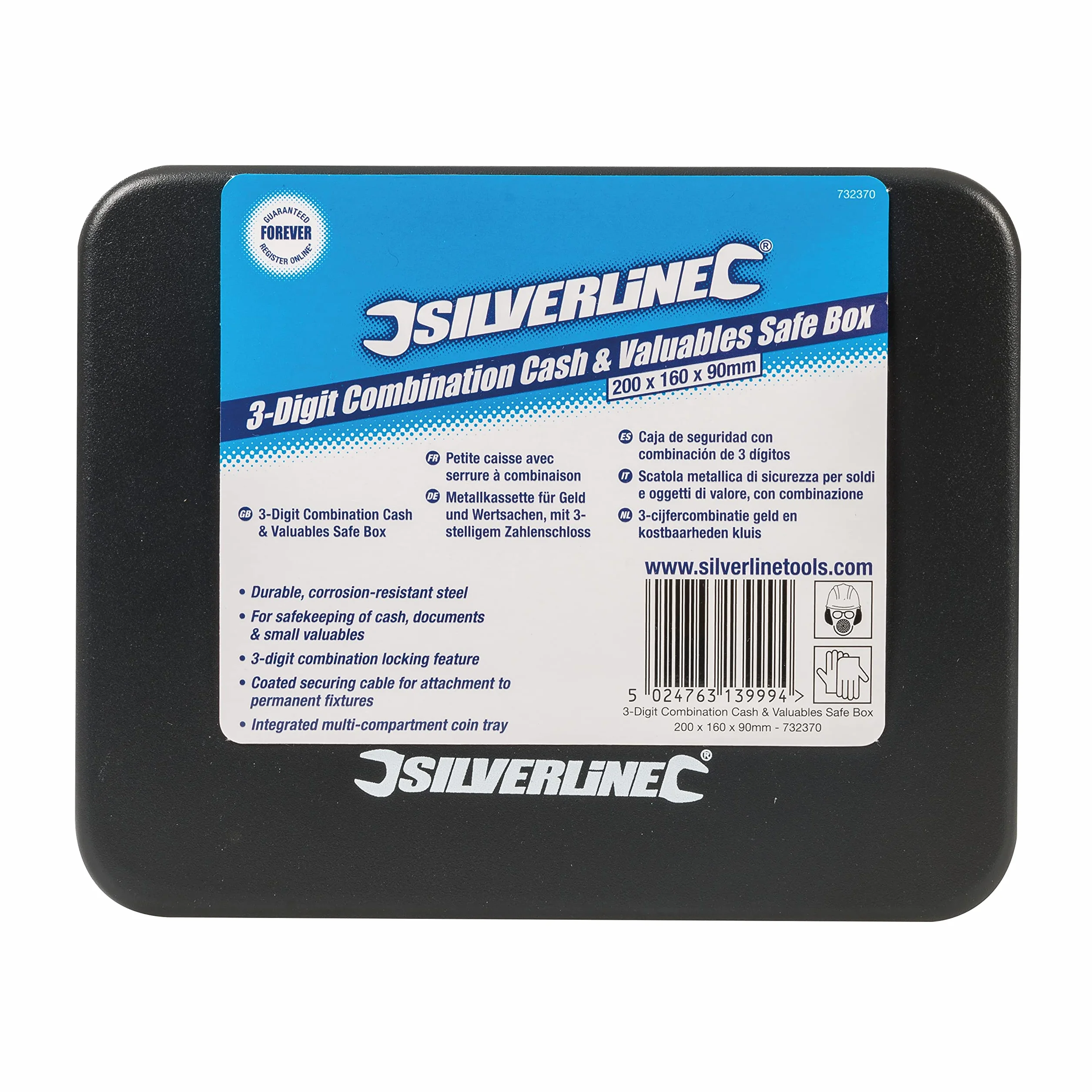 Silverline - Caja de seguridad con combinación de 3 dígitos 200 x 160 x 90 mm (732370)