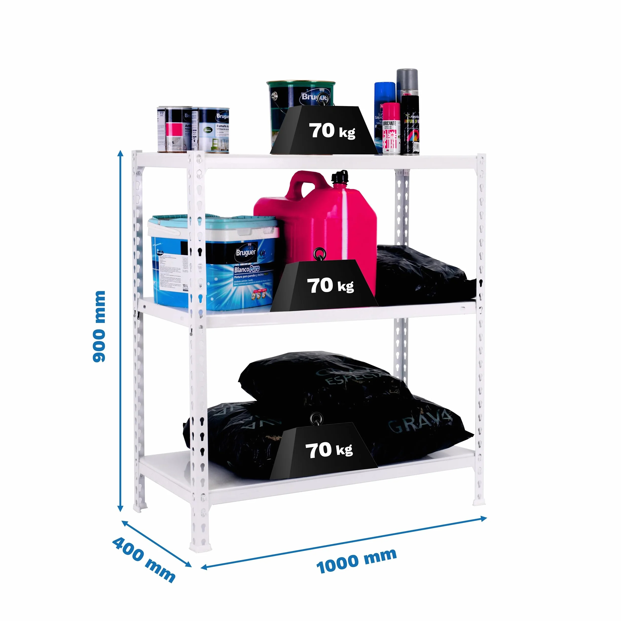 Simon Rack Estantería Metálica, 90x100x40 cm, 3 Alturas, Bandeja Metal, 70 kg de Punto Flexión, Estanterías Almacenaje, Blanco - Ecoclick