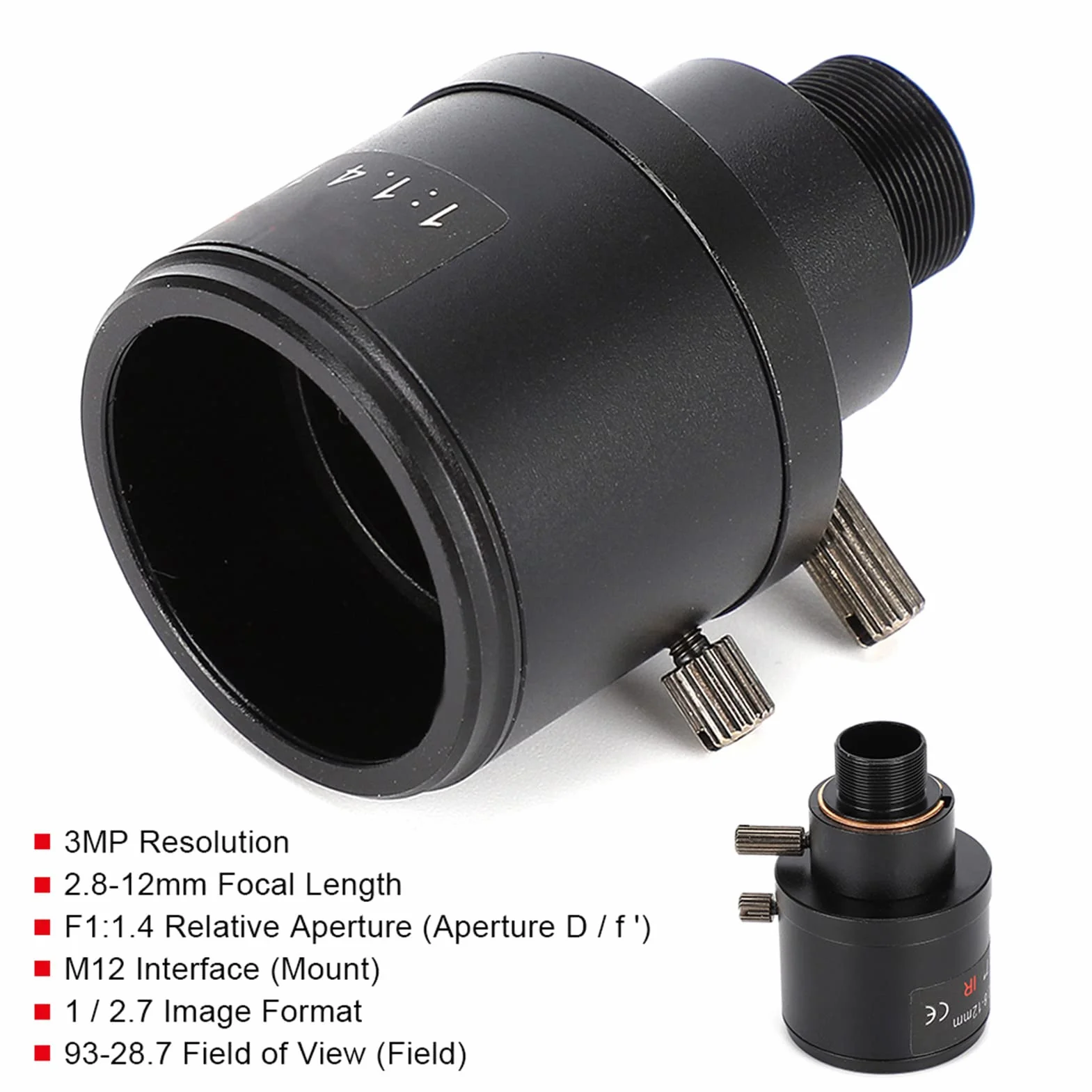Lente de Placa CCTV, Zoom Ajustable Manualmente con Lente de Cámara de Seguridad de Longitud Focal de 2,8-12mm, Interfaz de Montaje M12, Lente HD de 3MP