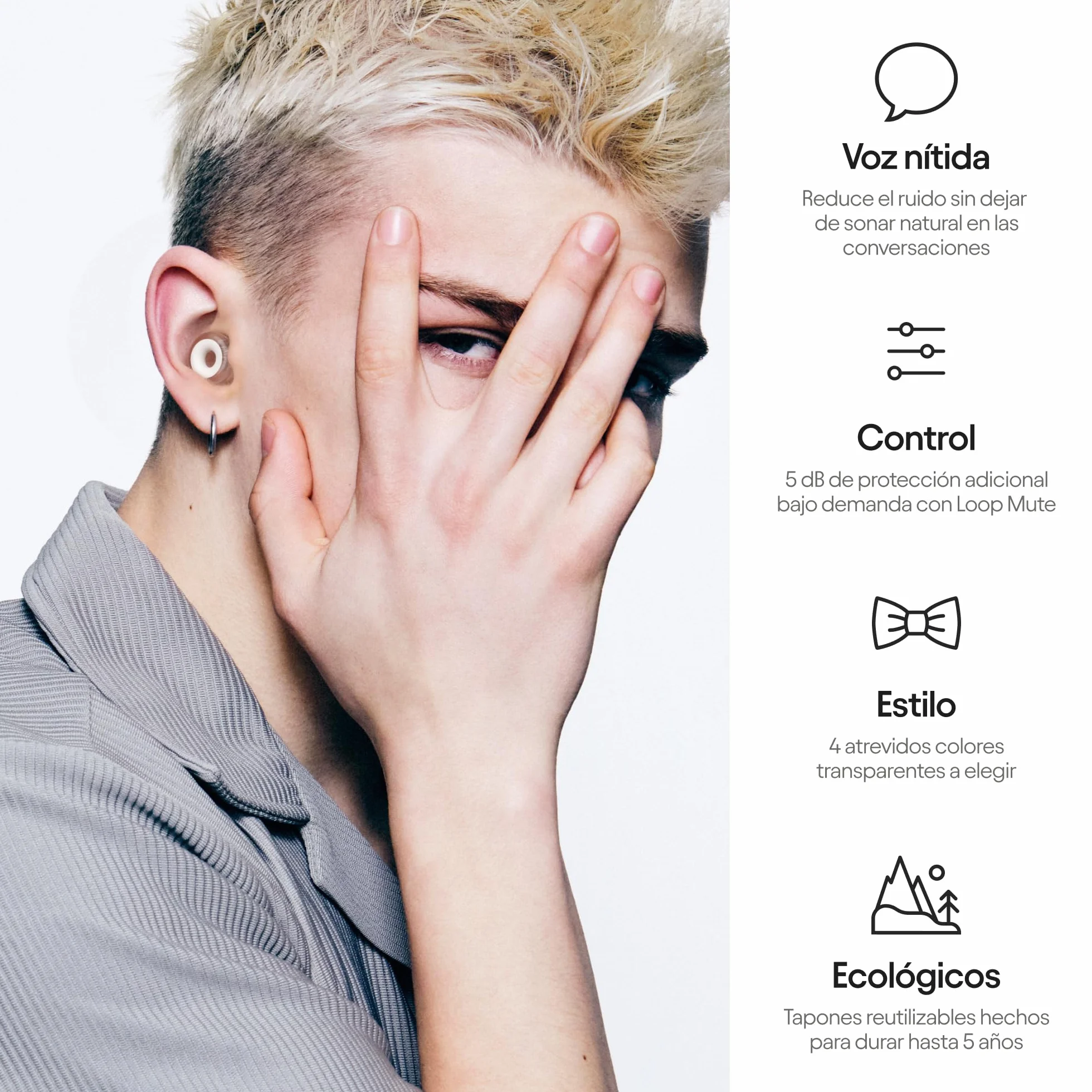 Loop Engage Plus Tapones - Reducción del ruido de nivel bajo - Para conversar, encuentros sociales, sensibilidad al ruido y padres y madres - 8 almohadillas + accesorios adicionales - SNR 16dB