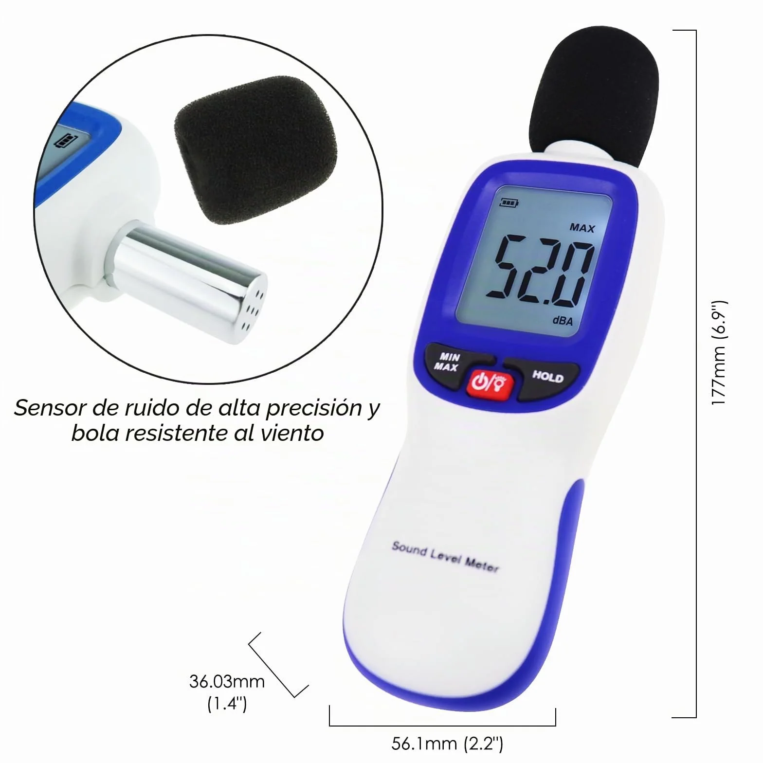 Medidor de decibelios inalámbrico Bluetooth 30~130dBA SPL de alta precisión portátil