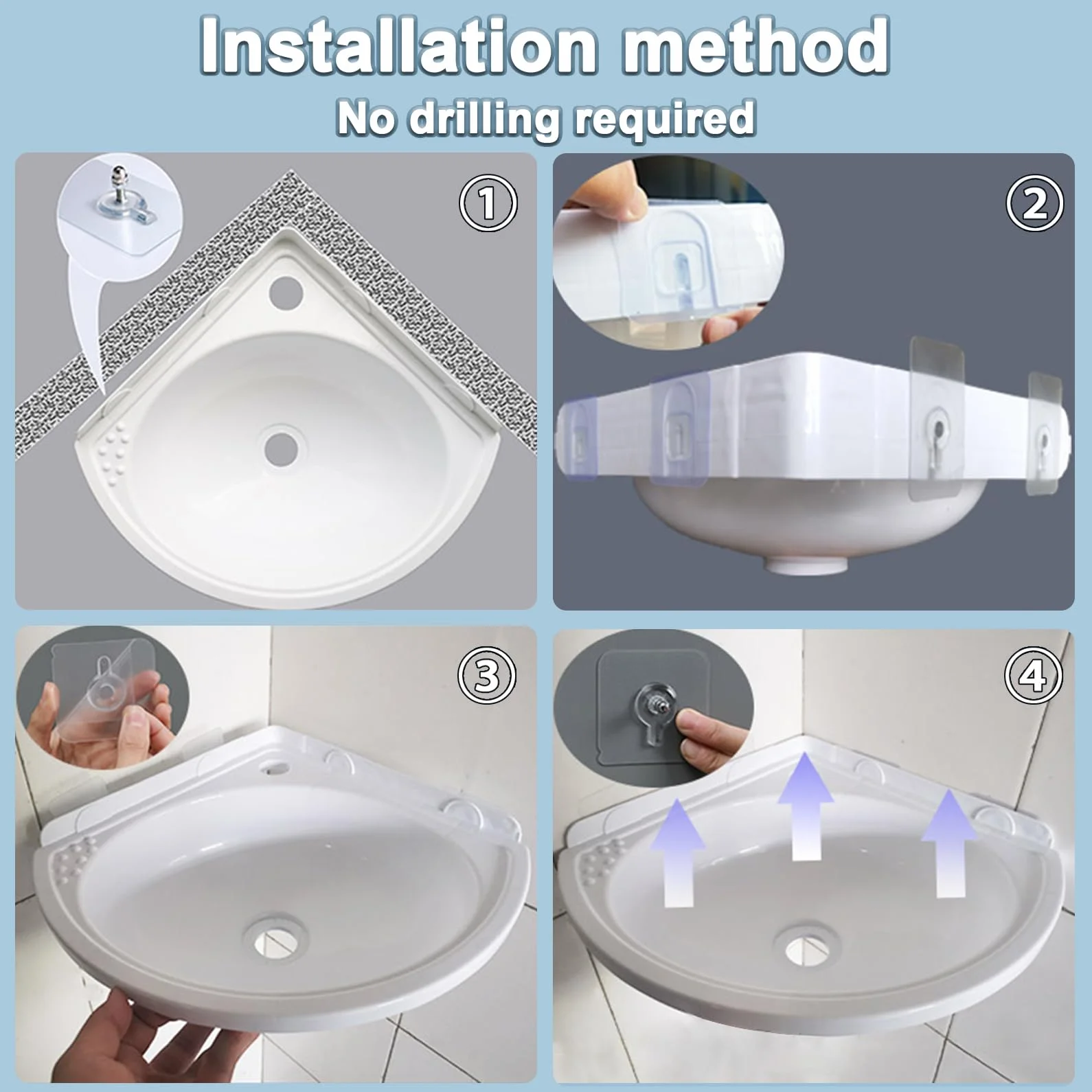 Lavabos de Esquina Pequeño Engrosado Lavabo de Montaje en Pared, Moderno Fregadero Compacto de Baño con Grifo, Fregadero de Cocina de Plástico, Mini Lavabo para Jardín Camping RV