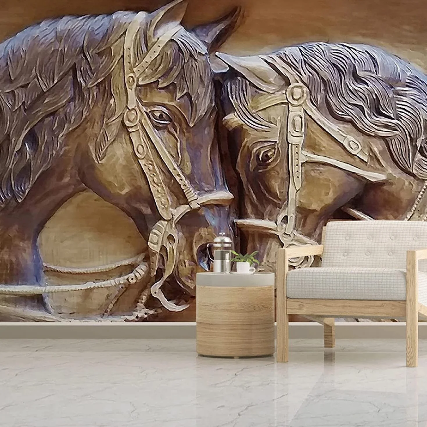 Papel Pintado Fotográfico 3D Personalizado Pareja De Animales Caballo Mural Restaurante Hotel Internet Sala De Juegos Sala De Estar Tv Fondo Pared, Foto De Pared Peel And Stick Carteles De Pared Arte