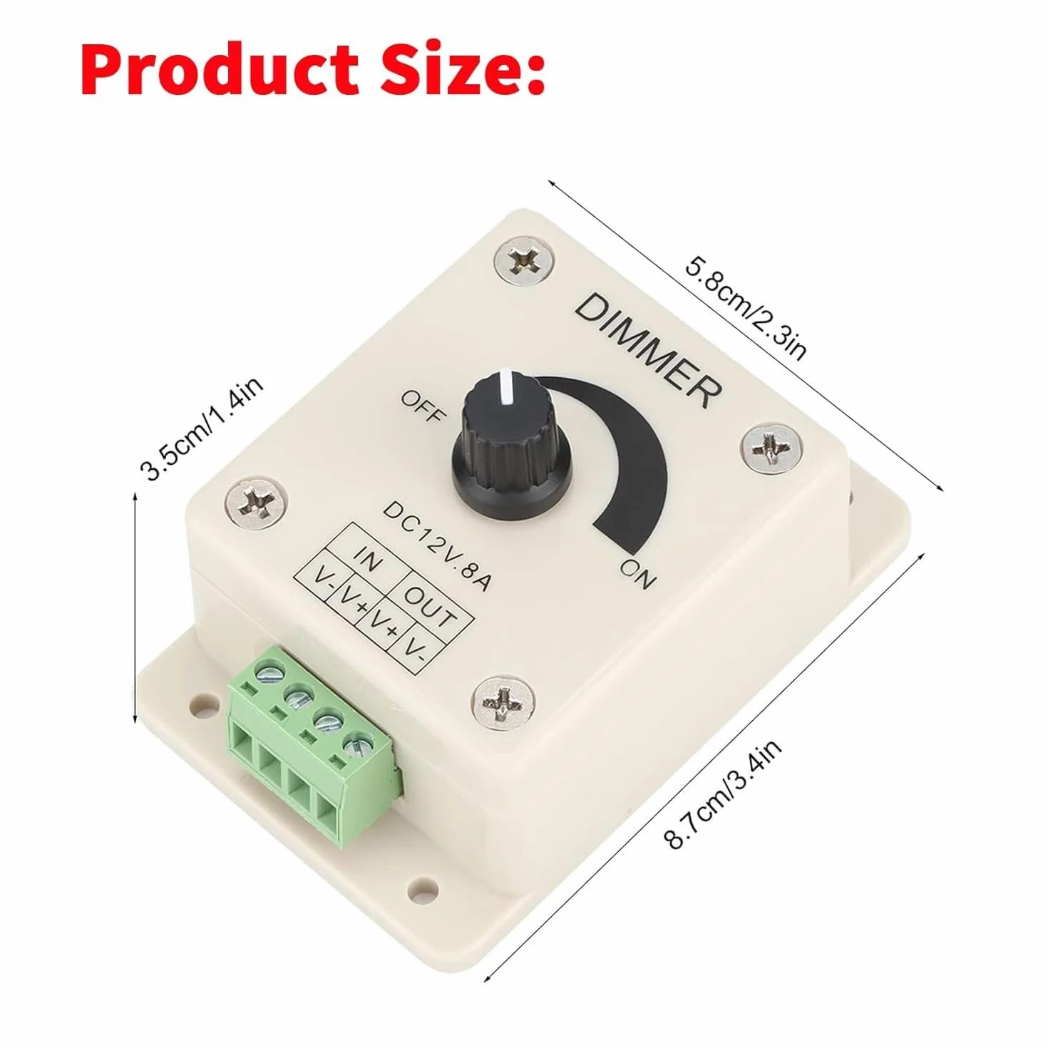 TECHZOCO Regulador de intensidad tira LED, regulador de voltaje con botón giratorio, controlador de atenuación PWM, adecuado para tira LED 5050 3528 | DC 12V-24V 8A