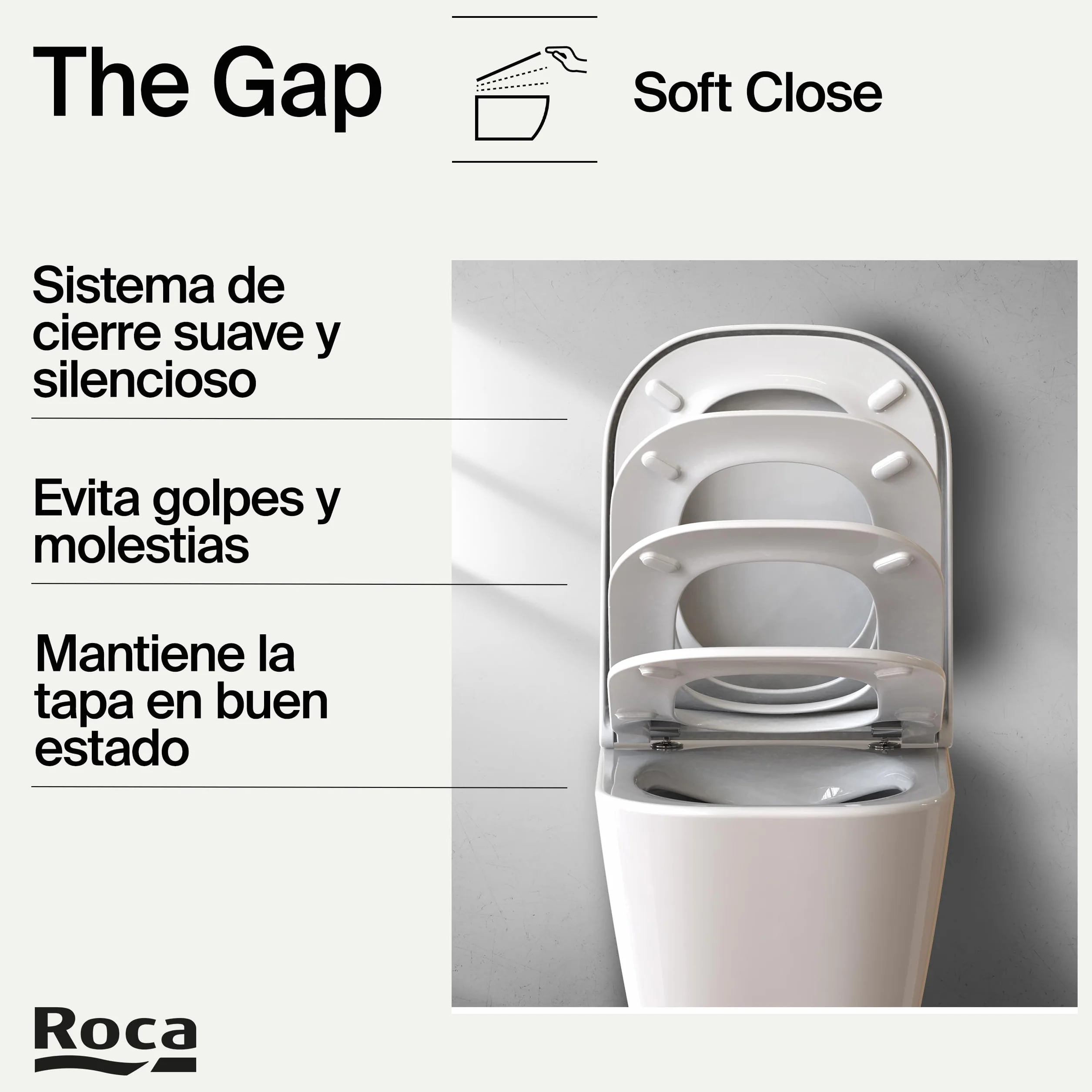 Roca The Gap - Tapa y asiento de Supralit para inodoro de tanque bajo con caída amortiguada, tapadera de WC original con ajuste perfecto, recambio de tapa de váter resistente, blanco, A80147000B