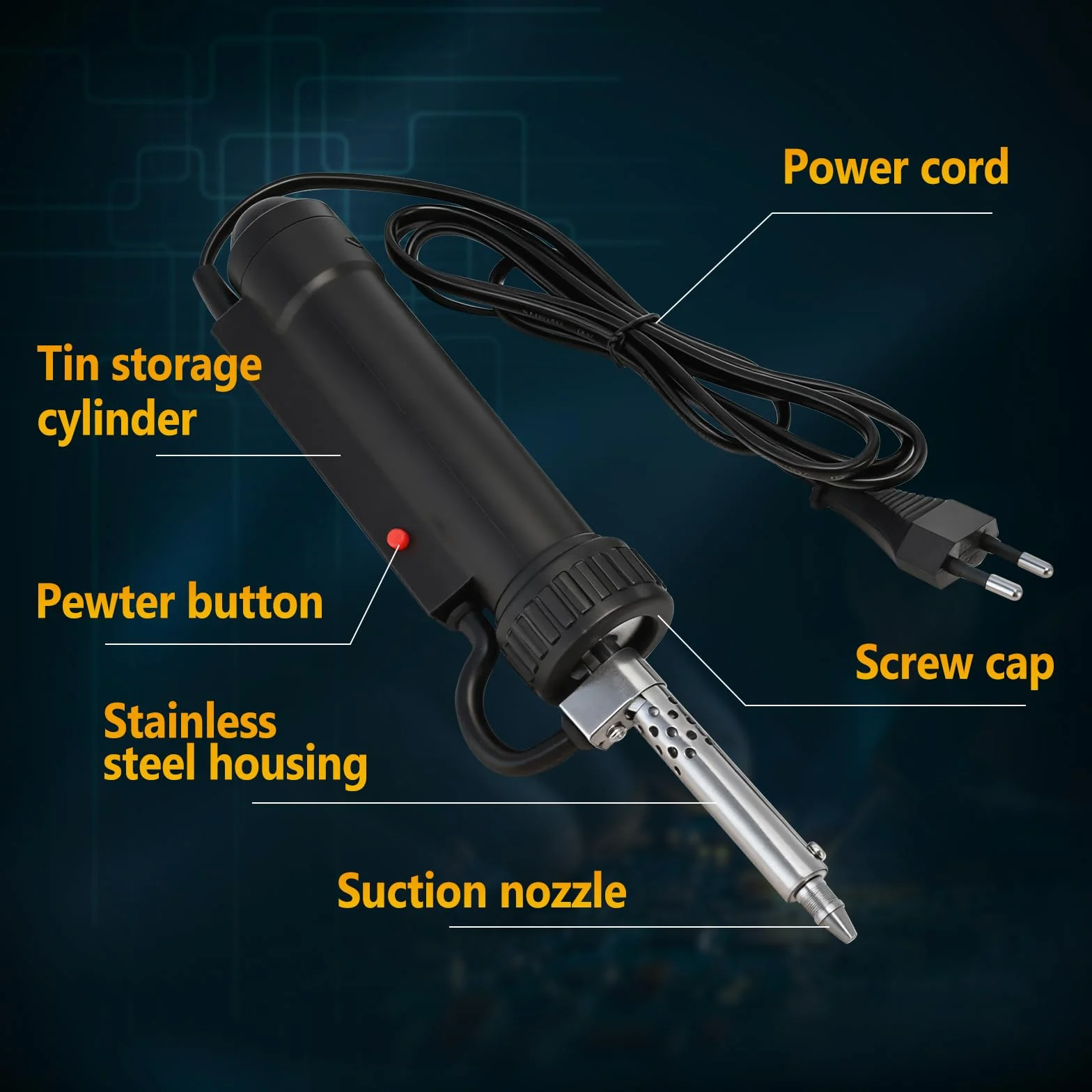 Bomba desoldadora eléctrica, bomba desoldadora de 350 W con calefacción, soldador, aspiradora de soldadura con boquillas de desoldadura de 1,0 mm, 1,5 mm y 2,5 mm