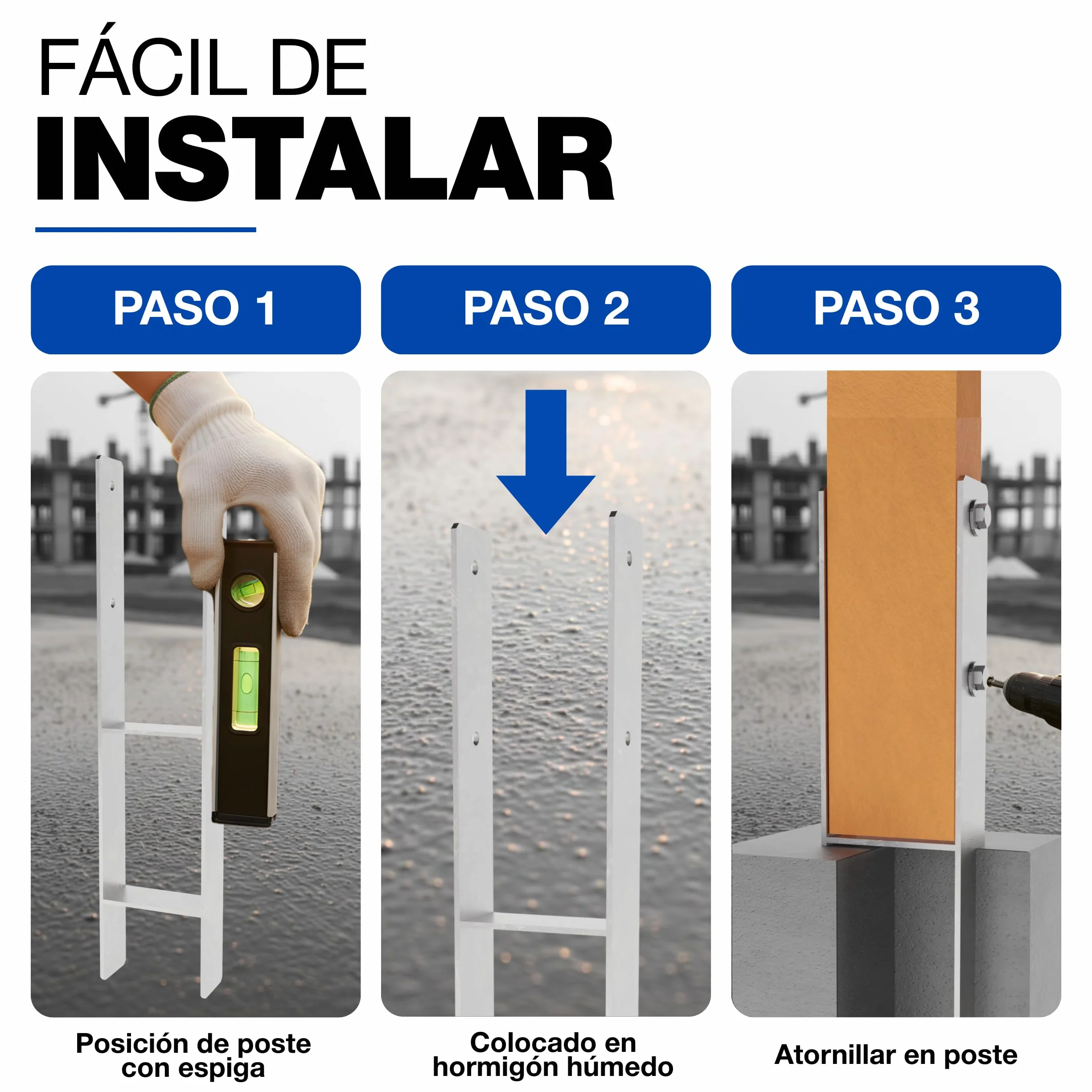 GeZu Impex Post Anchor H 71 x 400 mm Juego of 4 | Galvanizado en Caliente Anclaje Soporte para Ancla Base Elevada