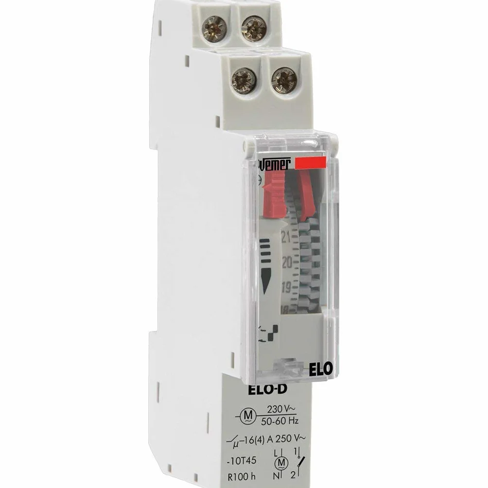 VEMER VP877500 ELO-D - Interruptor Horario Electromecánico, Temporizador con Programación Diaria, Instalación en Carril DIN, Gris Claro