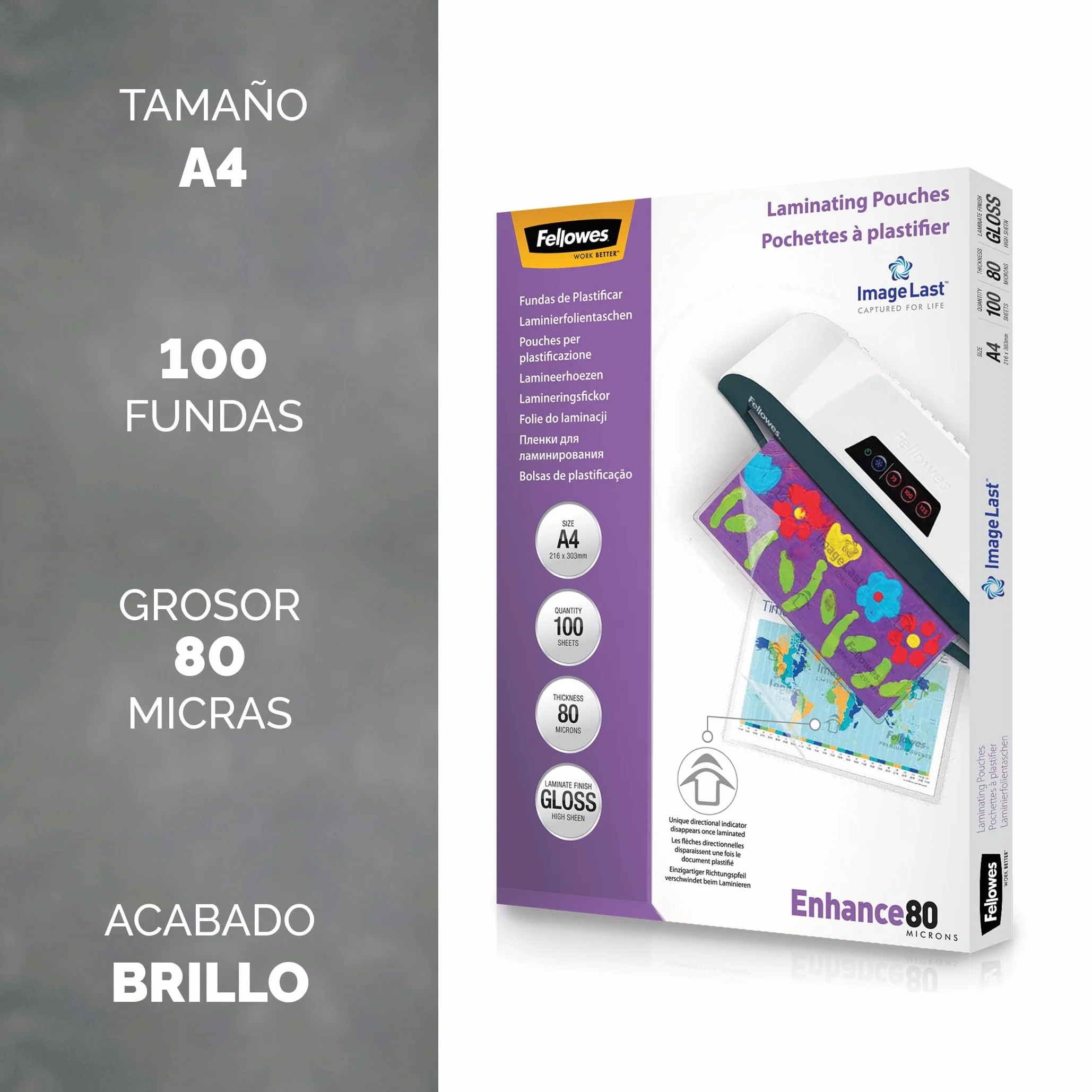 Fellowes Fundas Plastificar A4 80 micras Brillo 100 unidades