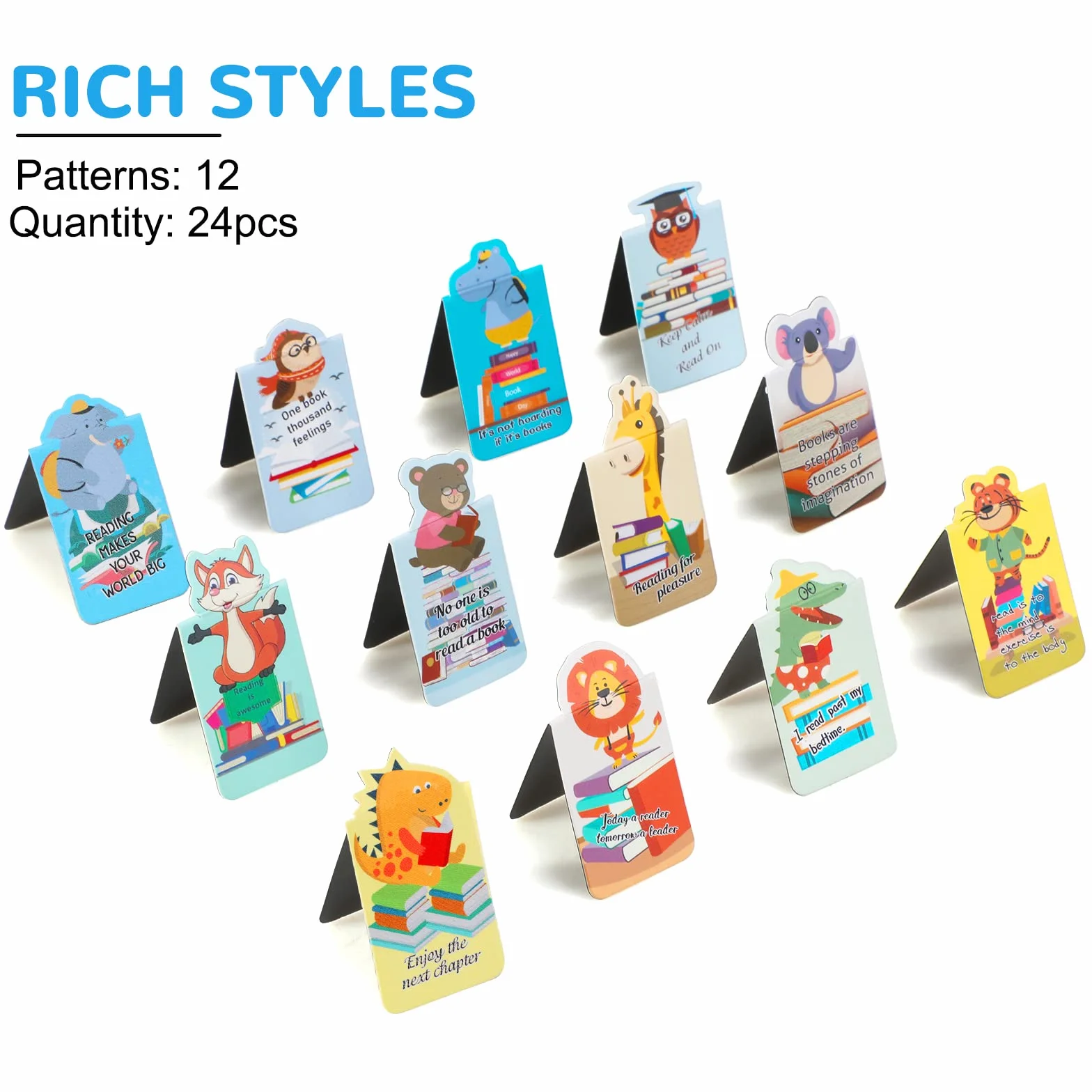 MWOOT marcadores magnéticos animales 24 piezas kit imán para niños escuela oficina lectura 5,5 x 3 cm