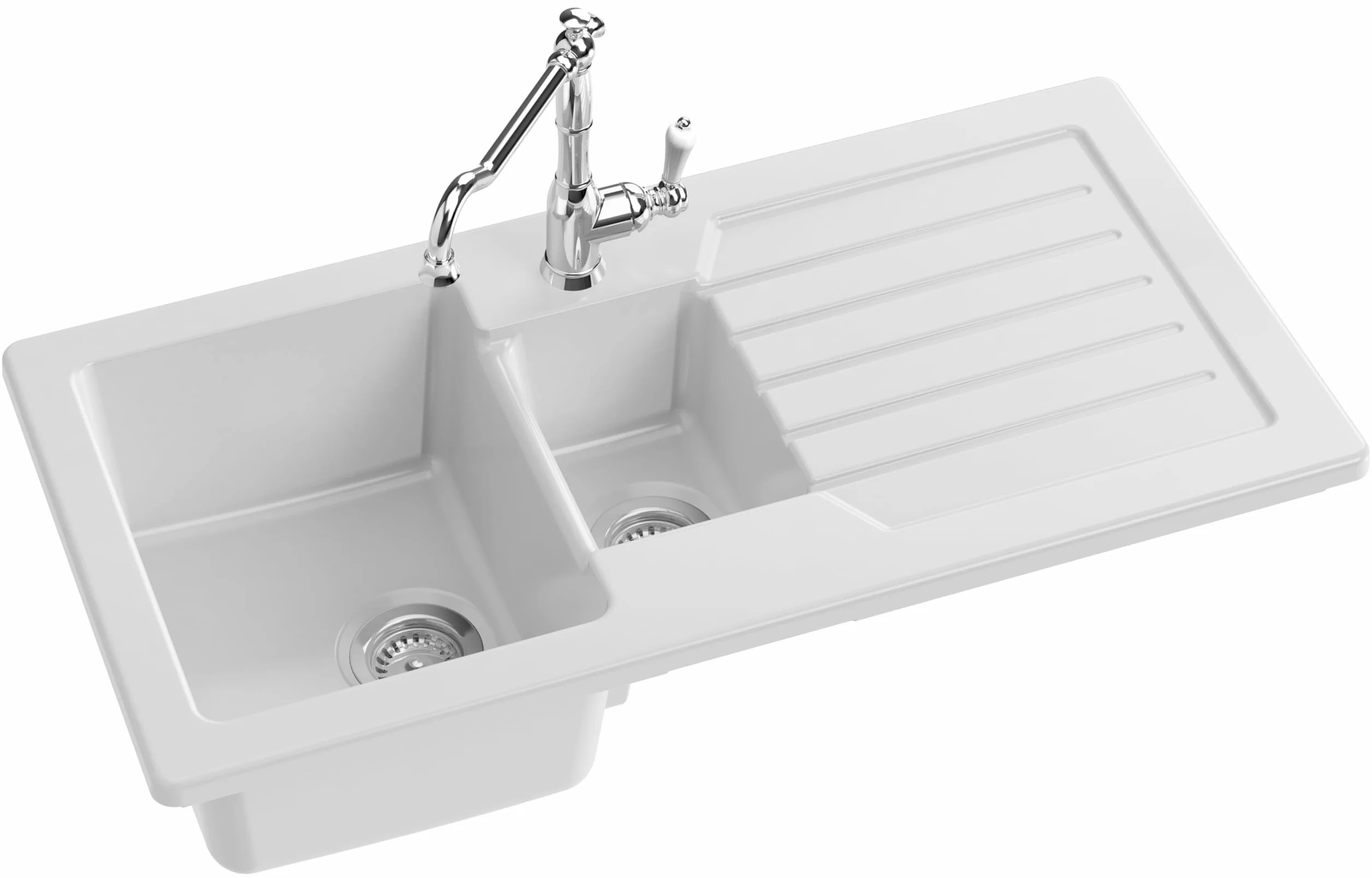 JACOB DELAFON Fregadero Cerámico de Cocina con 1,5 Pozas Muy Duradero e Higiénico Fácil Limpieza y Mantenimiento Reversible (Grifería a Izquierda o Derecha) Medidas 100x50 cm Color Blanco ESC02-00