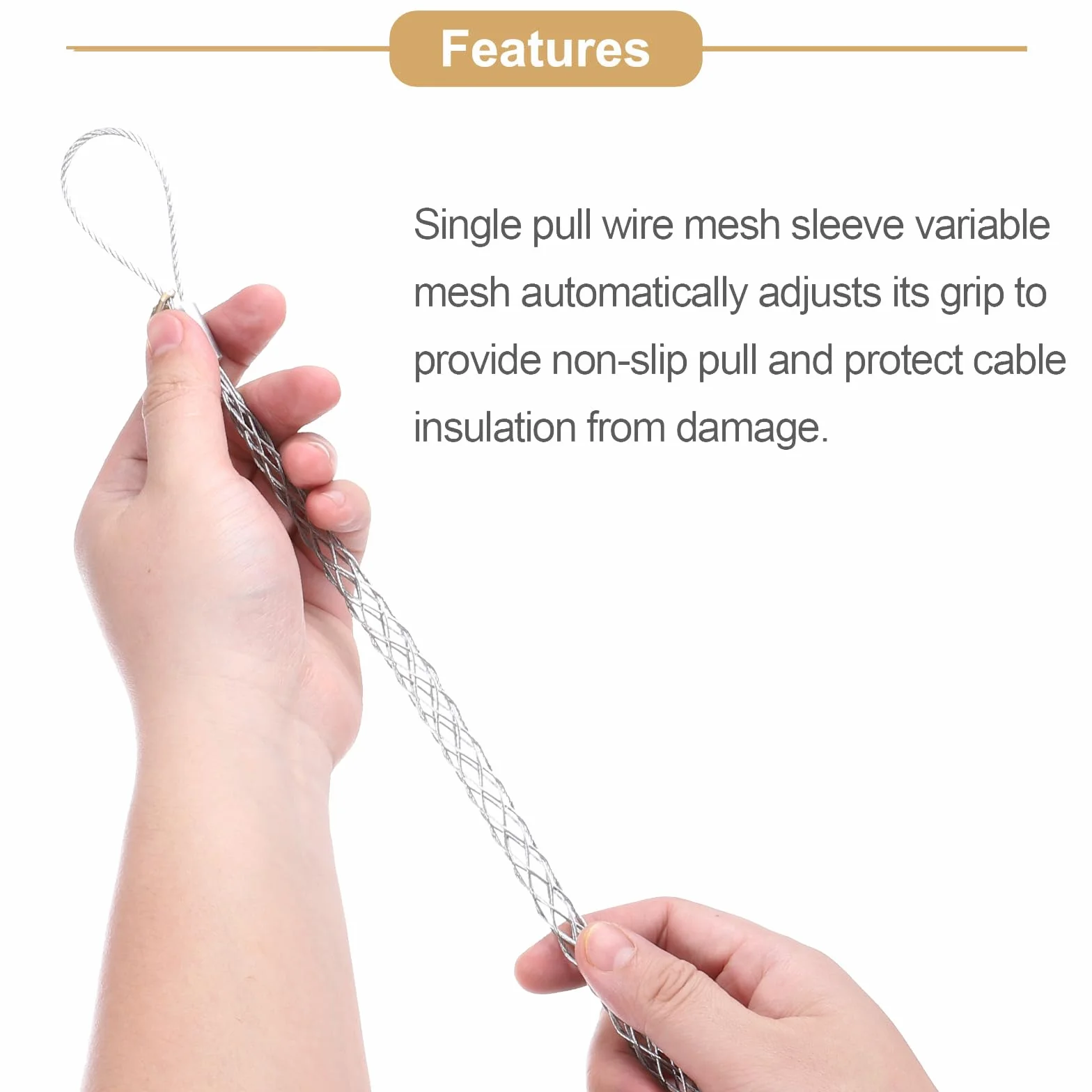 QUARKZMAN Agarre para Tirar Cables para Cables de 4-6 mm, con Tuerca de 4.2 mm, Calcetín de Malla de Alambre de 24 cm de Cabeza Simple de Acero Galvanizado, 1 Pieza (Plateado)