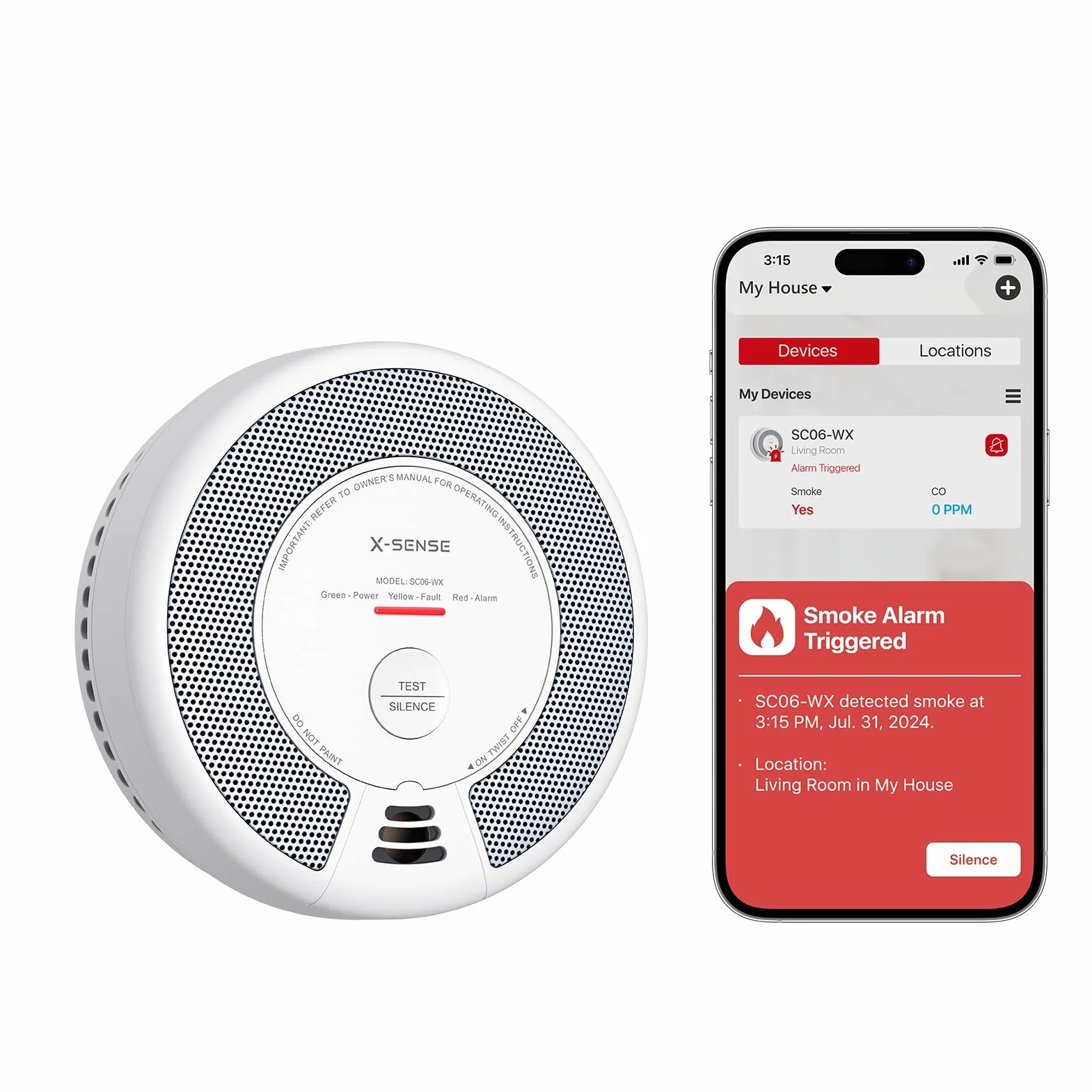 Alarma Wi-Fi X-Sense de Humo y monóxido de Carbono con batería reemplazable, Detector Combinado Inteligente Compatible con la App X-Sense Home Security, SC06-WX, 1 Unidad