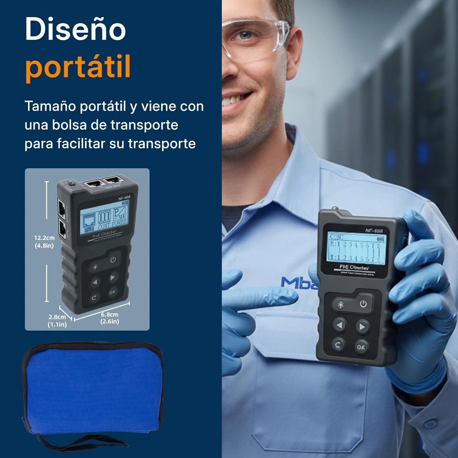 Mcbazel Probador de Red RJ45 con Pantalla LCD, DC Power & Switch Loop-back Test Poe Checker con Rastreador de Cable el Ethernet Kit de Herramientas de Red