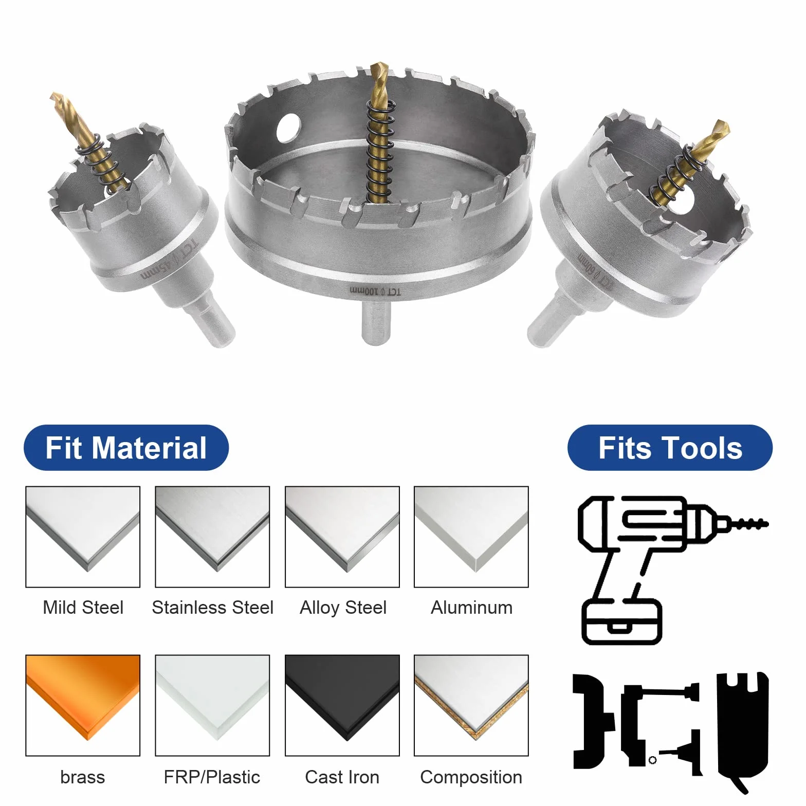 Flintronic Brocas Corona Metal, 100mm Carburo Agujero Cortador, TCT Agujero Sierras Brocas Corona para Acero Inoxidable, Acero Dulce, Hierro, Cobre y Latón