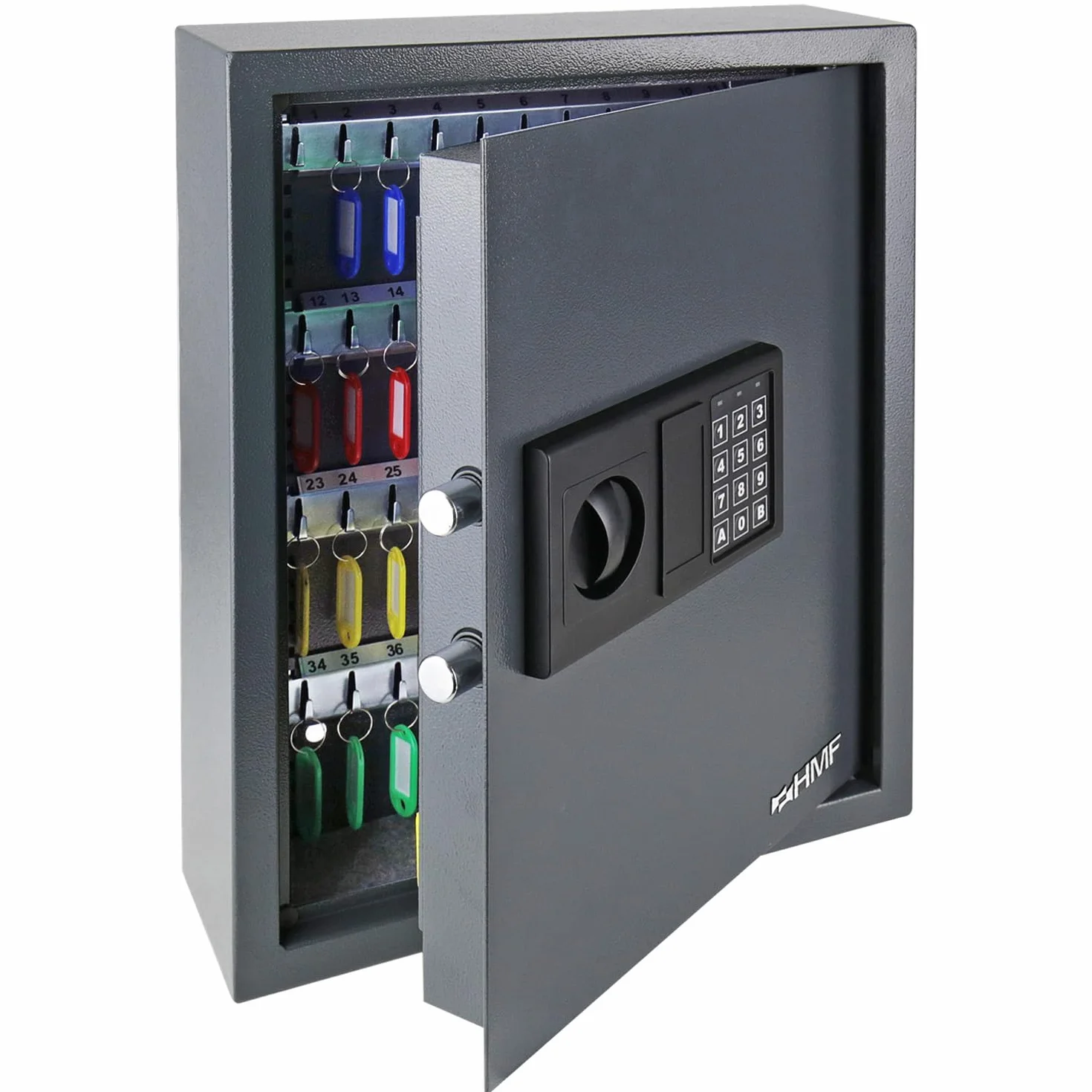 HMF Caja Fuerte para Llaves con Código Electrónico, Armario Guardallaves con Cerradura Digital | 71 Ganchos | 46 x 36 x 12 cm | Antracita